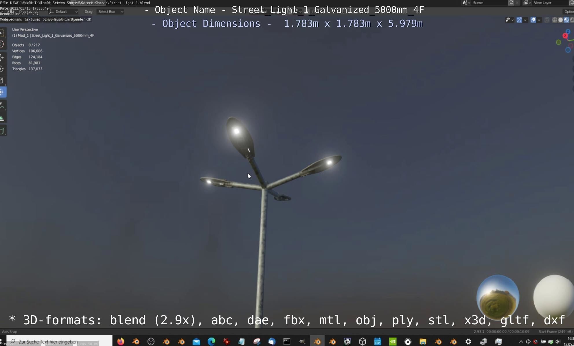 Street Light 1 Galvanized 5000mm 4F Low-poly 3D model_44