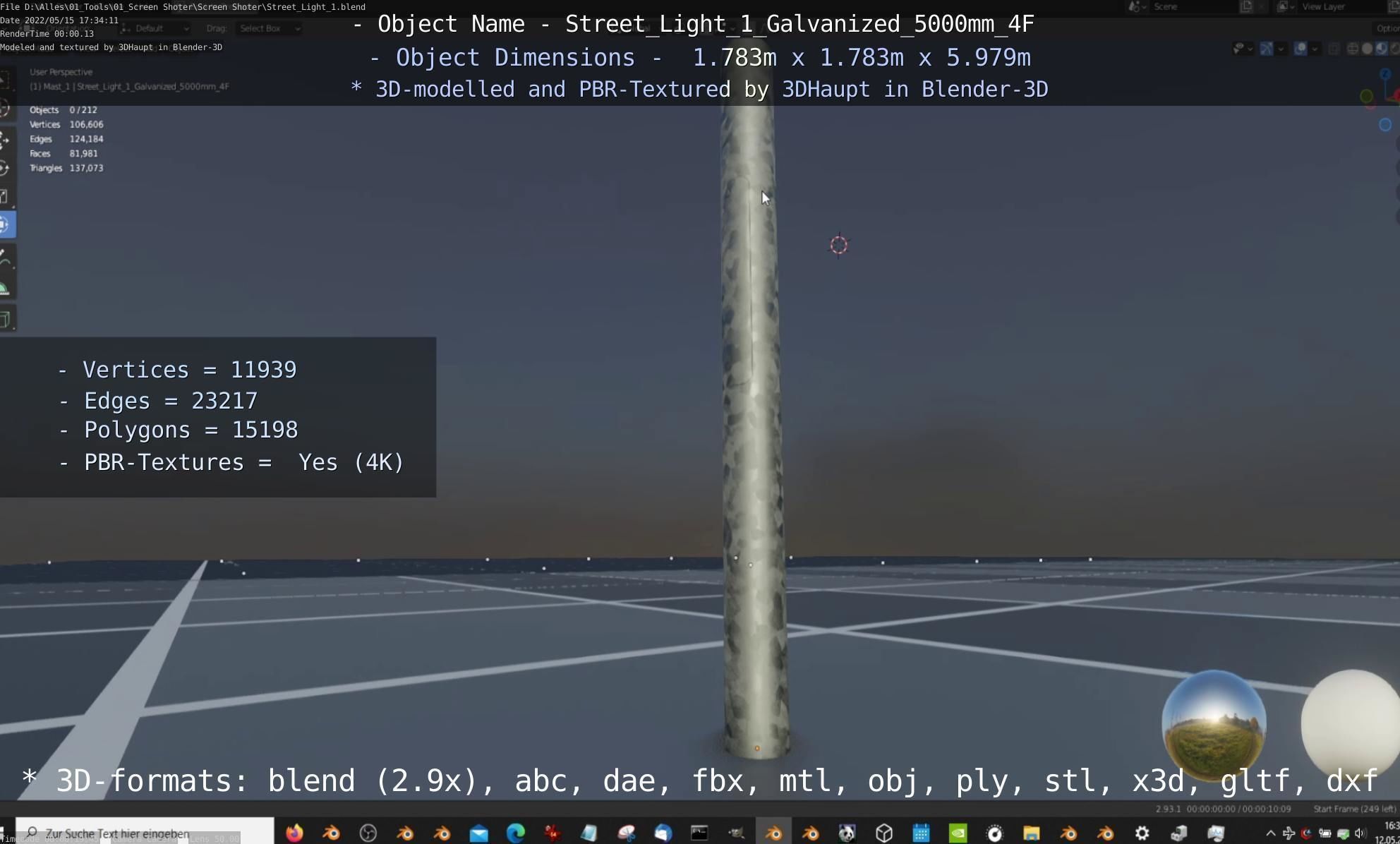 Street Light 1 Galvanized 5000mm 4F Low-poly 3D model_18