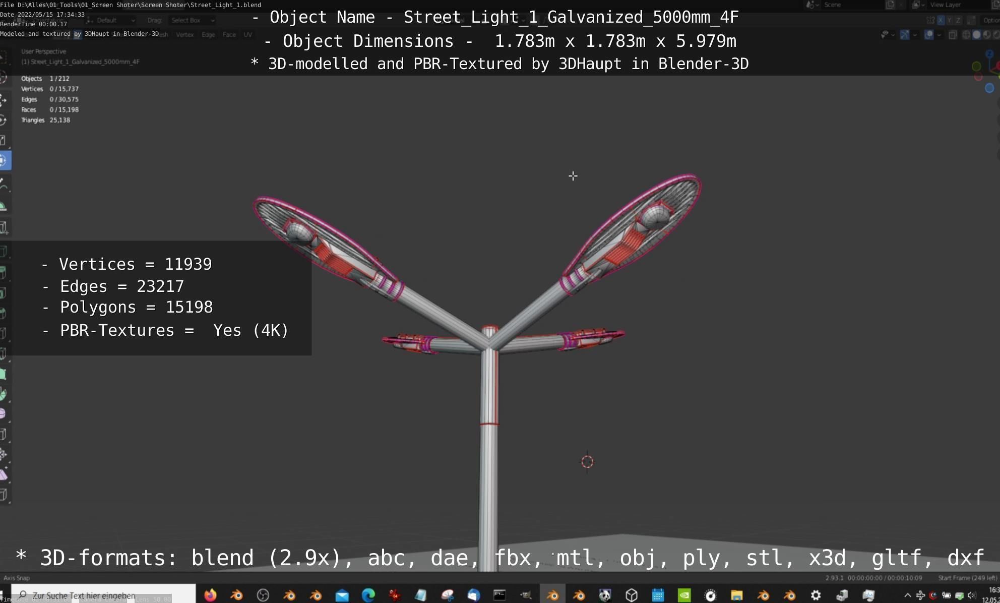 Street Light 1 Galvanized 5000mm 4F Low-poly 3D model_28