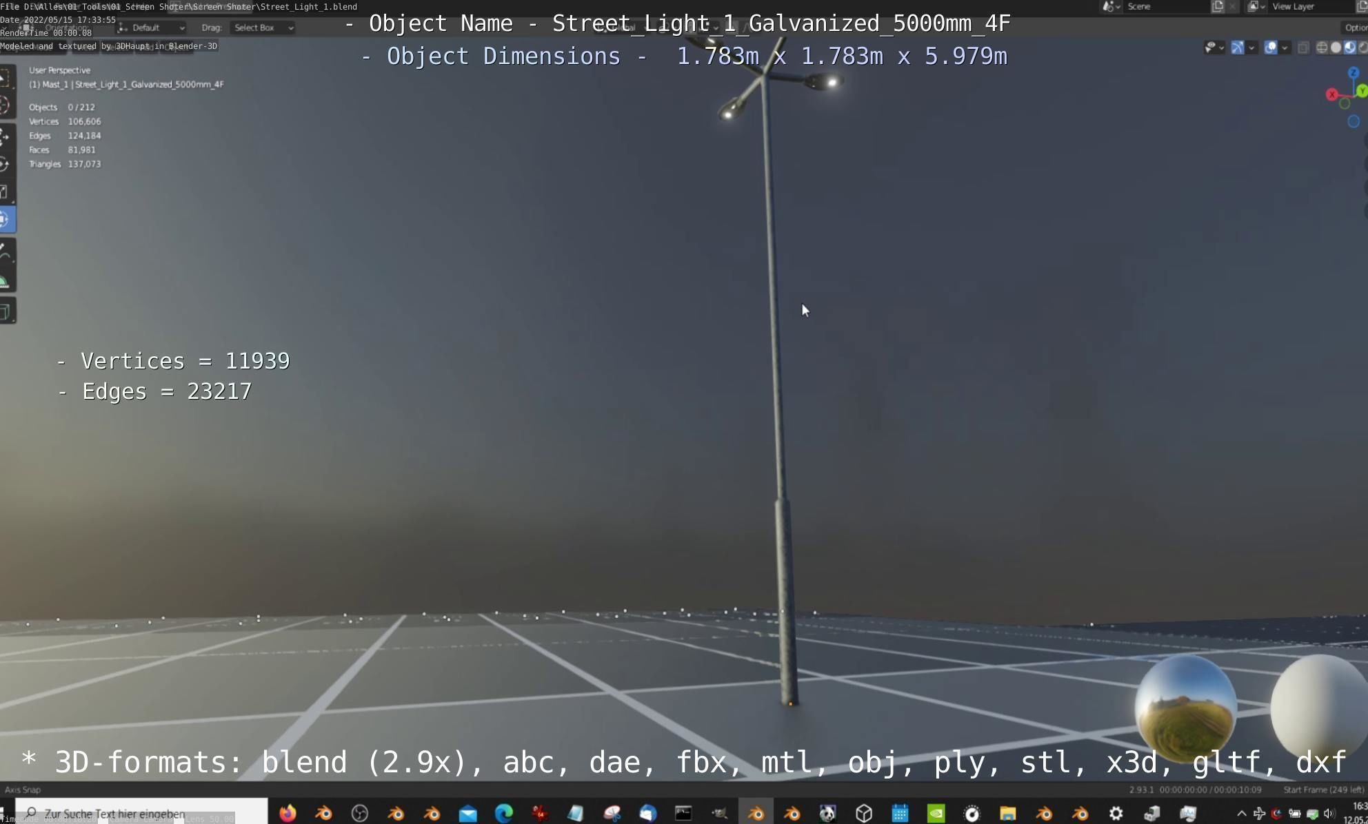 Street Light 1 Galvanized 5000mm 4F Low-poly 3D model_62