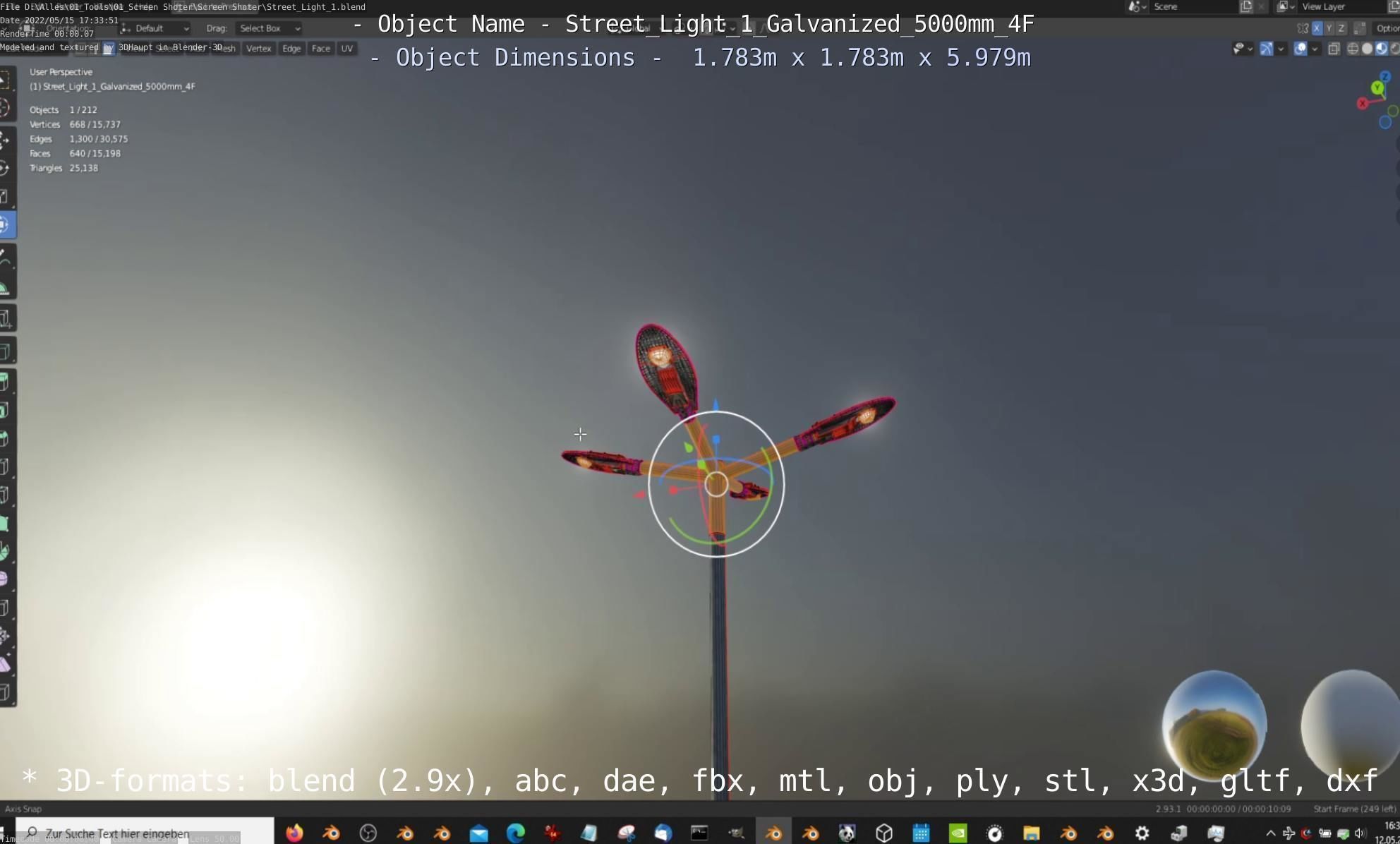 Street Light 1 Galvanized 5000mm 4F Low-poly 3D model_48