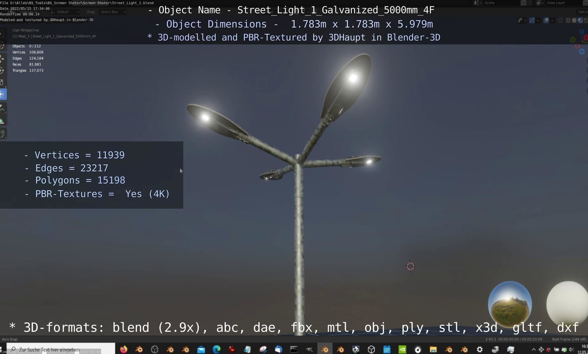 Street Light 1 Galvanized 5000mm 4F Low-poly 3D model_82