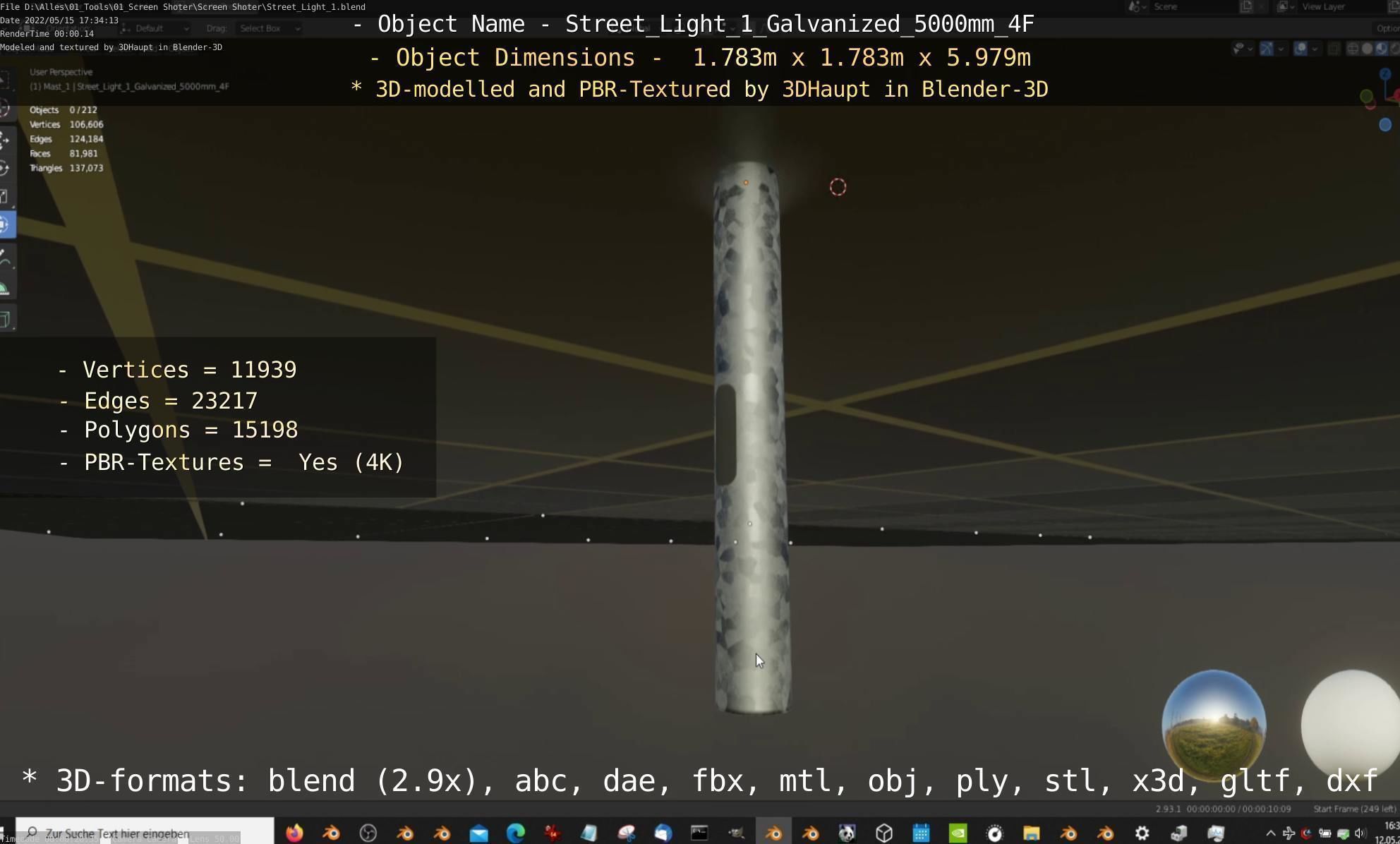 Street Light 1 Galvanized 5000mm 4F Low-poly 3D model_19