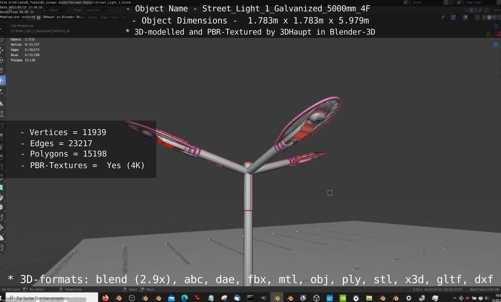 Street Light 1 Galvanized 5000mm 4F Low-poly 3D model_27