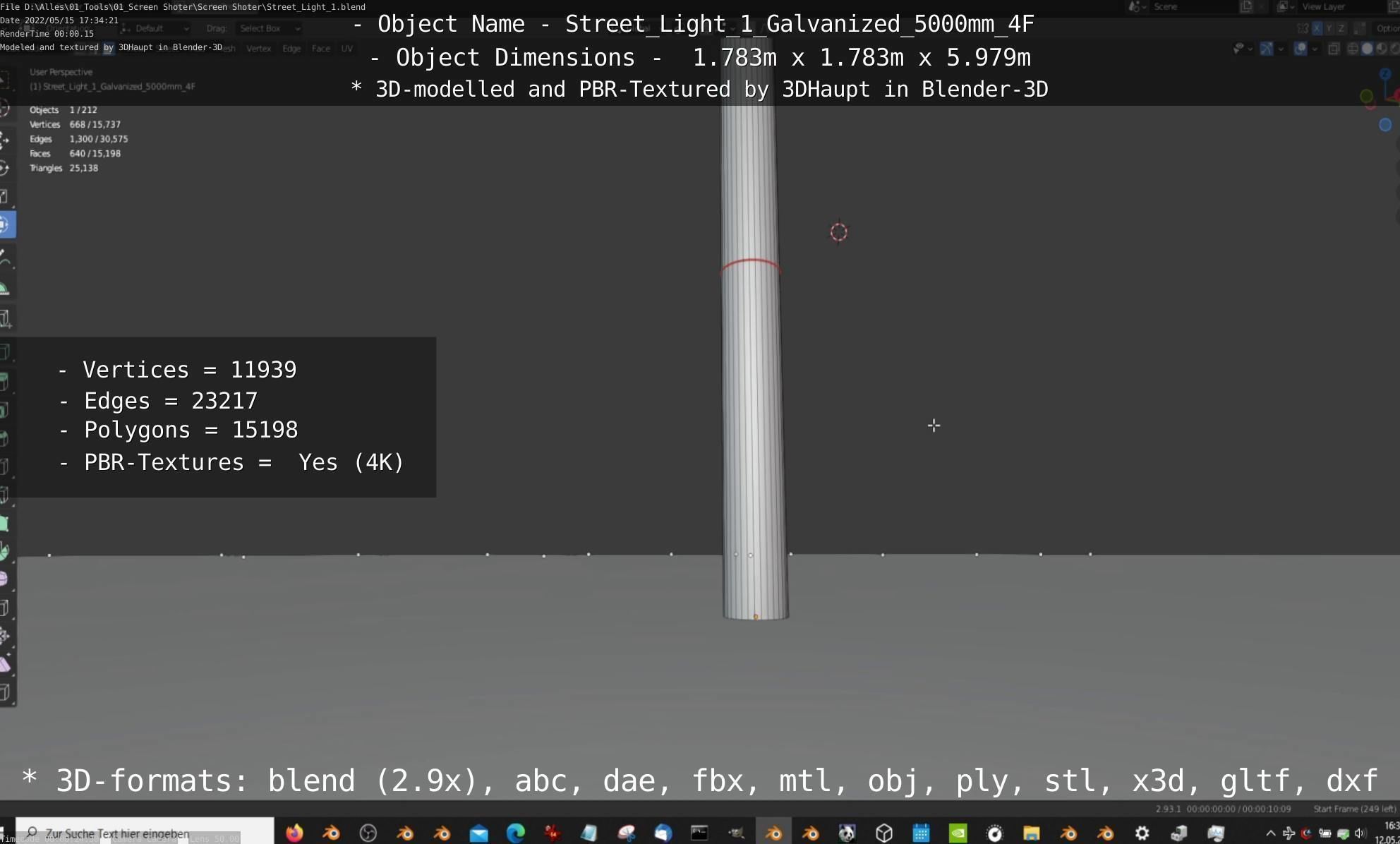 Street Light 1 Galvanized 5000mm 4F Low-poly 3D model_98