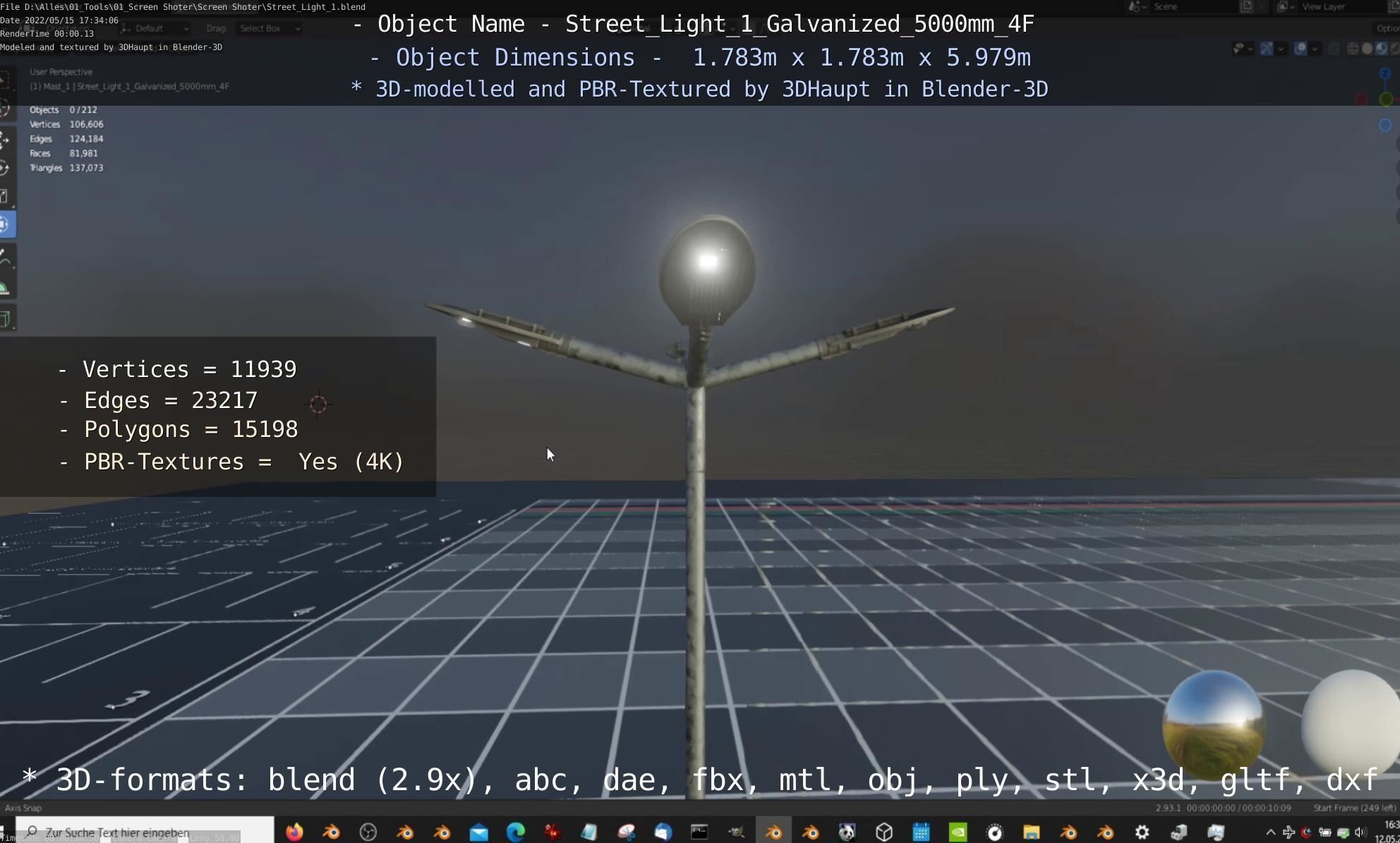 Street Light 1 Galvanized 5000mm 4F Low-poly 3D model_15