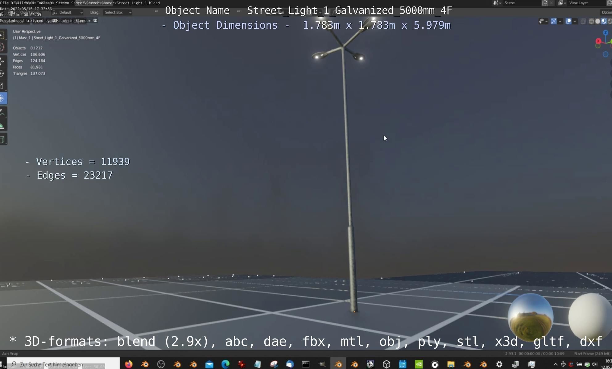 Street Light 1 Galvanized 5000mm 4F Low-poly 3D model_36