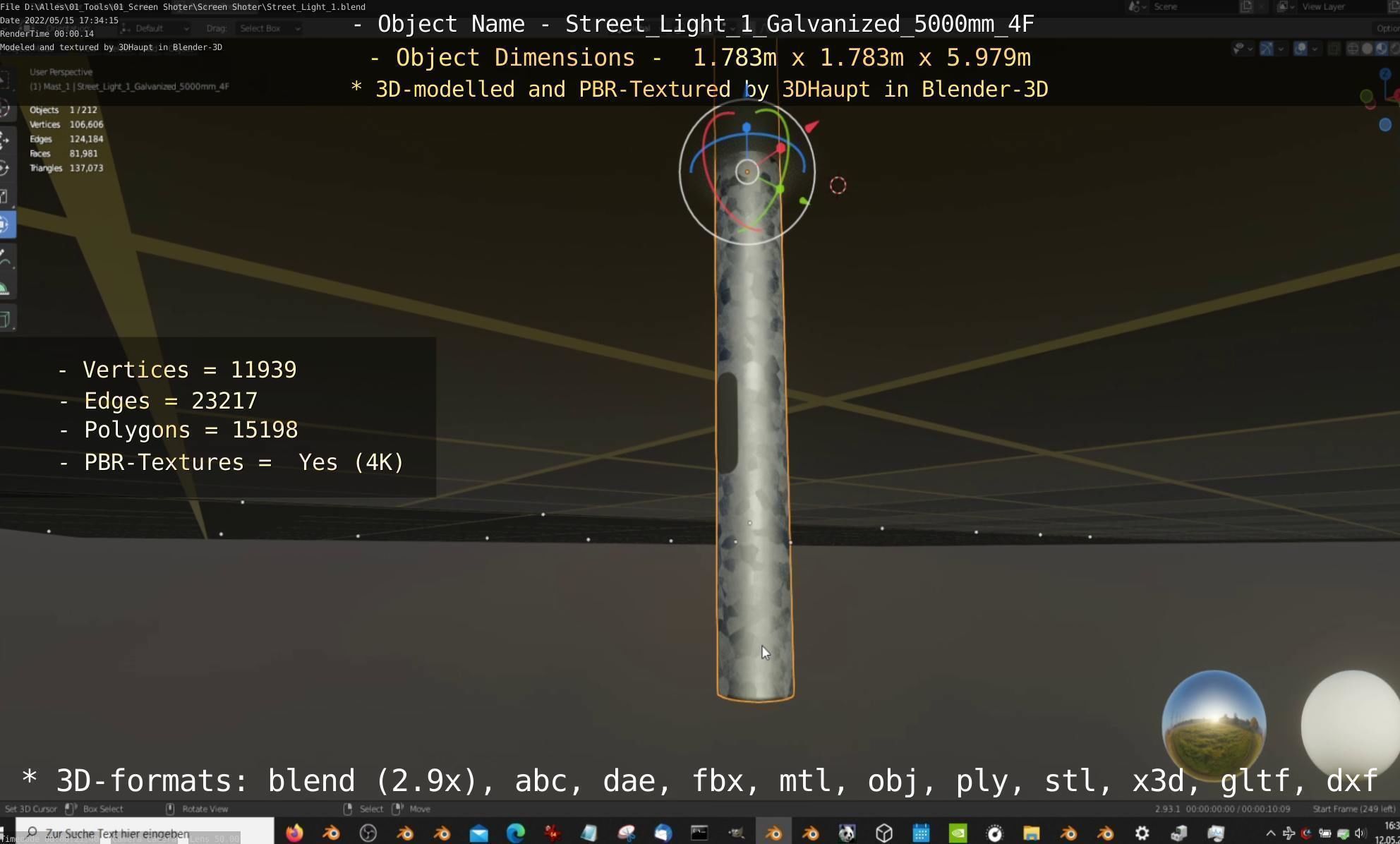 Street Light 1 Galvanized 5000mm 4F Low-poly 3D model_87