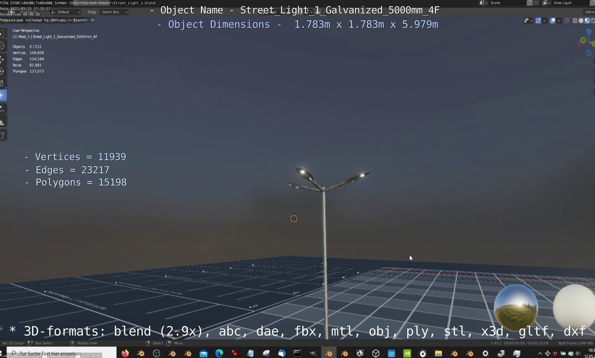 Street Light 1 Galvanized 5000mm 4F Low-poly 3D model_59