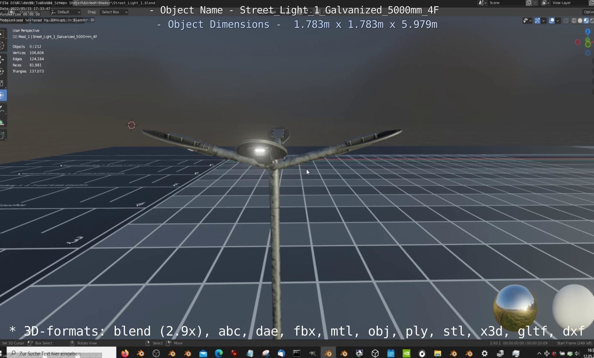 Street Light 1 Galvanized 5000mm 4F Low-poly 3D model_30