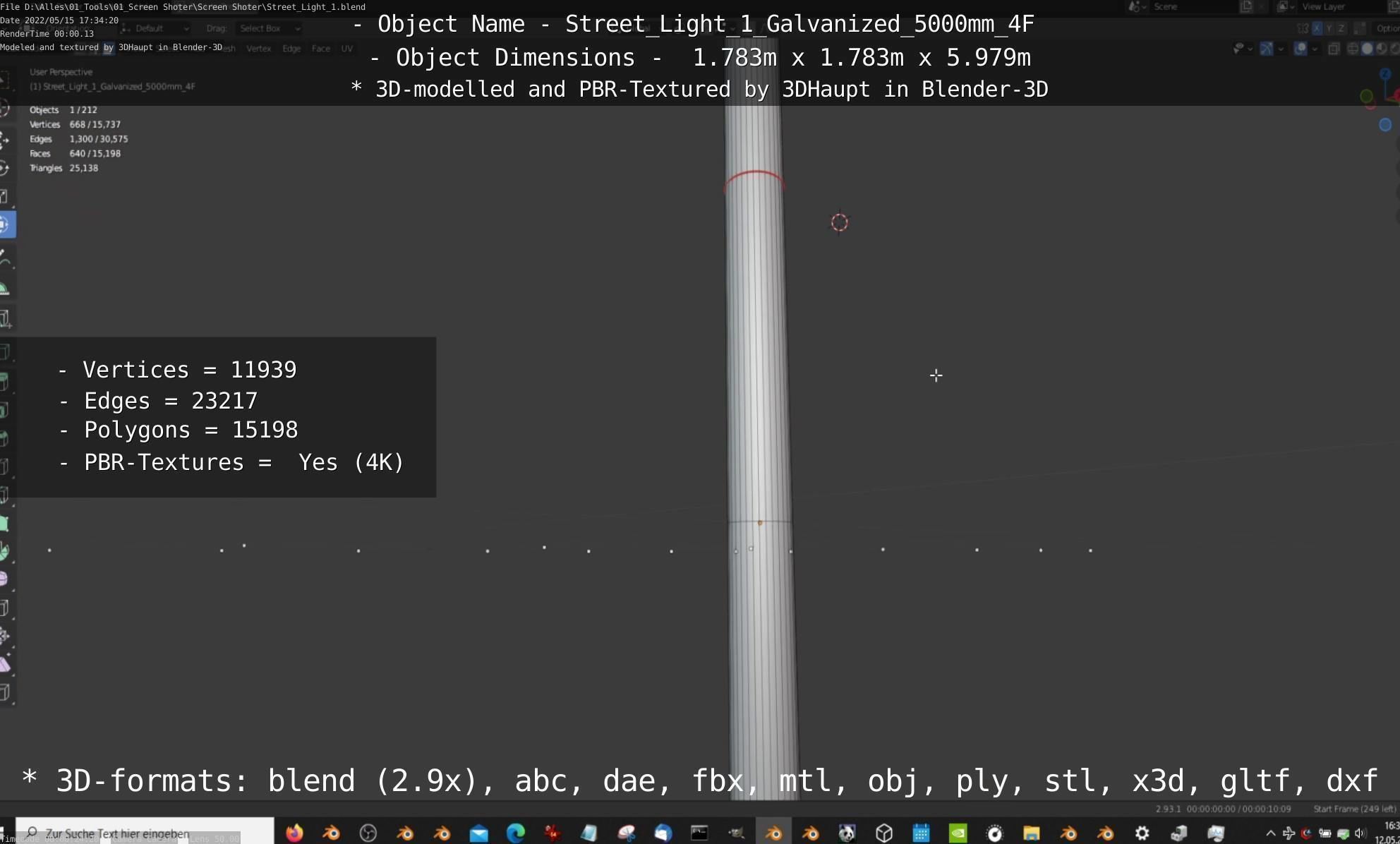 Street Light 1 Galvanized 5000mm 4F Low-poly 3D model_22