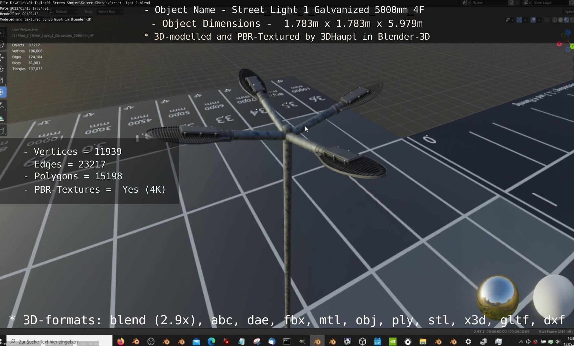 Street Light 1 Galvanized 5000mm 4F Low-poly 3D model_3