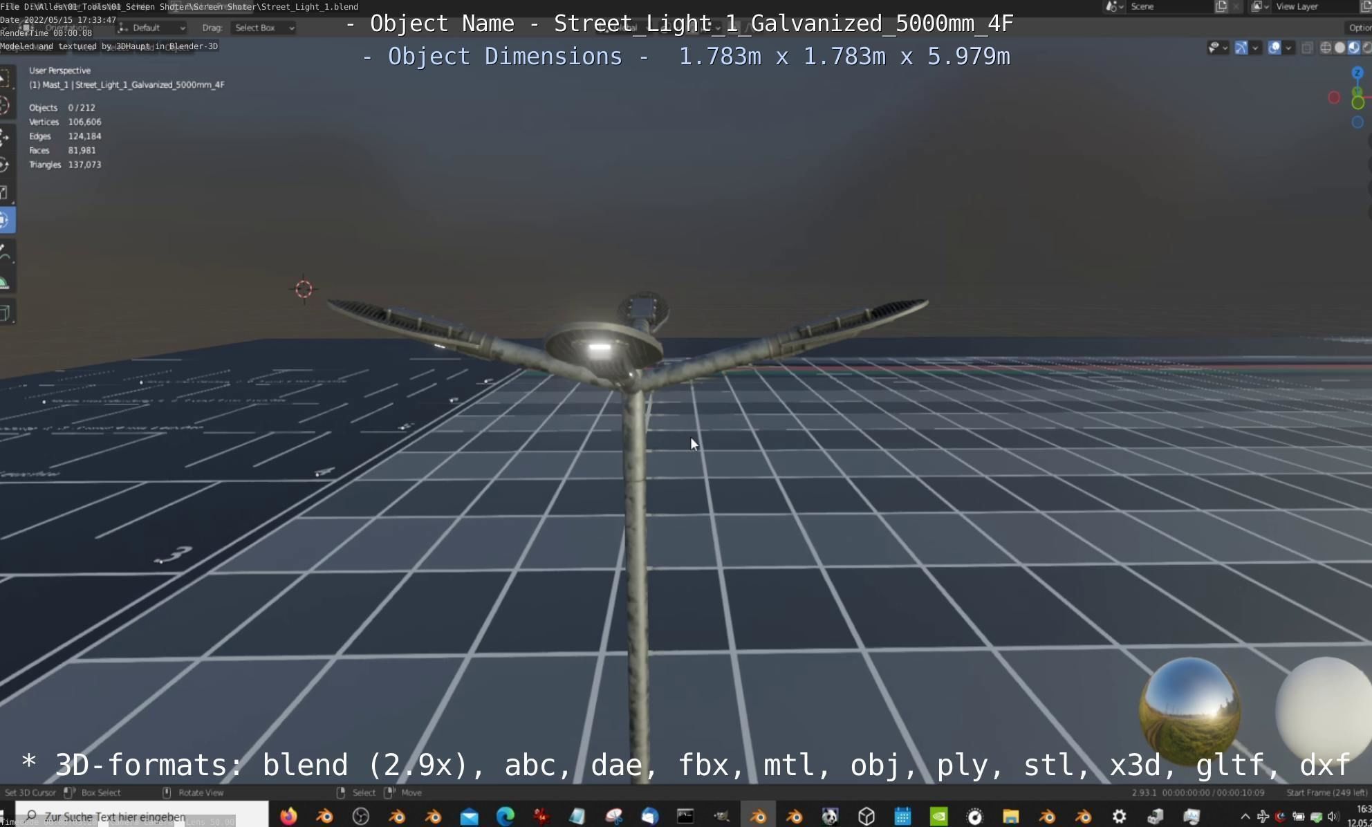 Street Light 1 Galvanized 5000mm 4F Low-poly 3D model_101