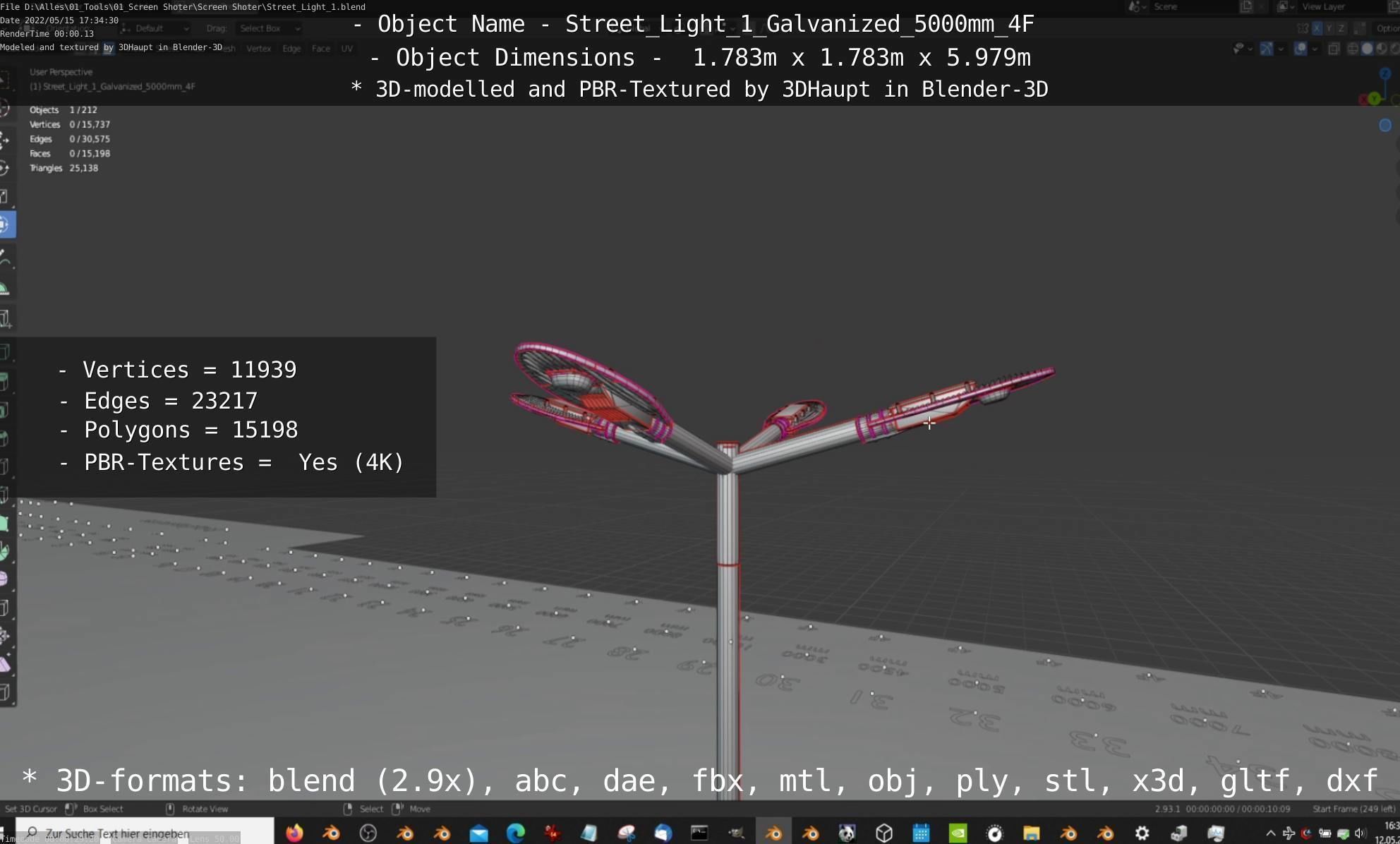 Street Light 1 Galvanized 5000mm 4F Low-poly 3D model_26