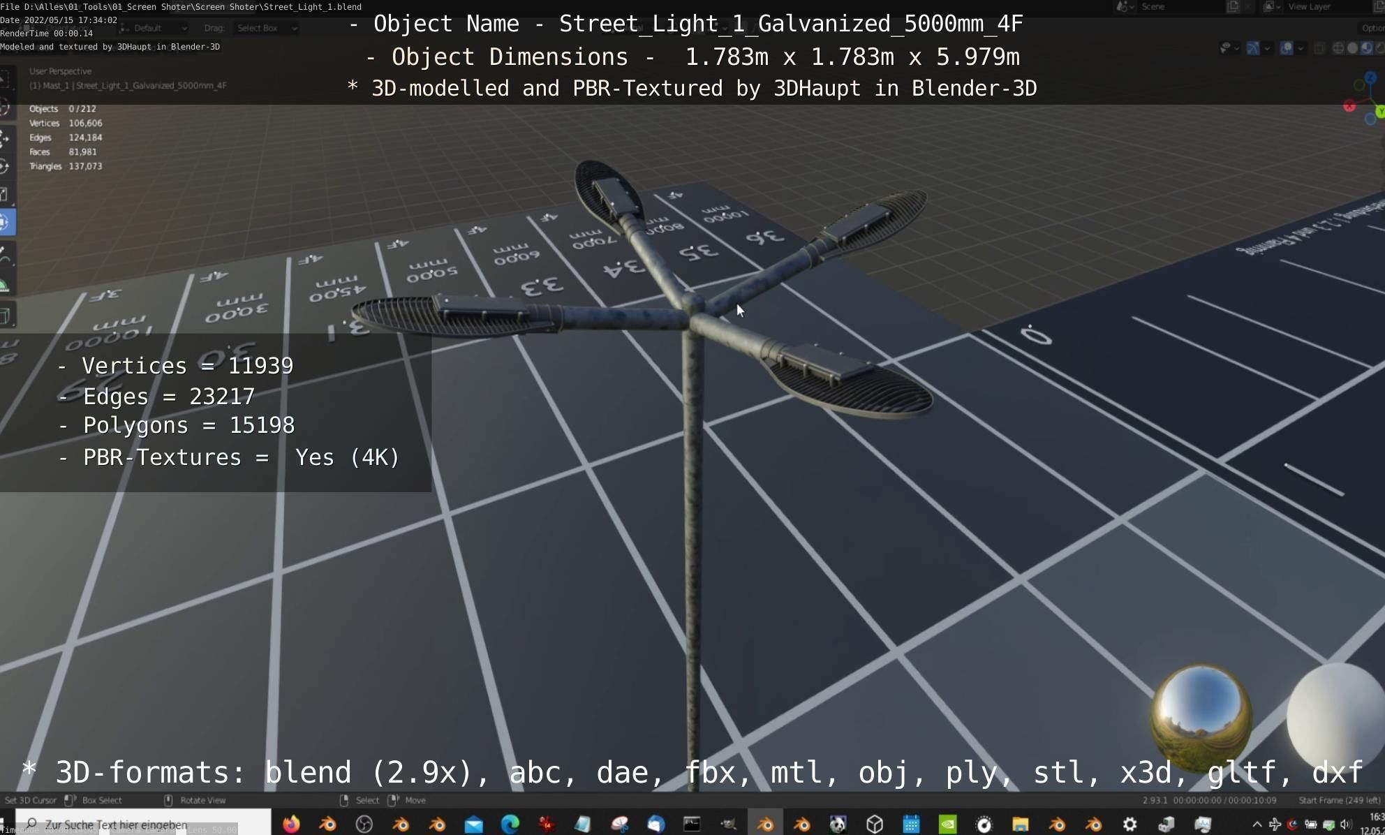 Street Light 1 Galvanized 5000mm 4F Low-poly 3D model_78