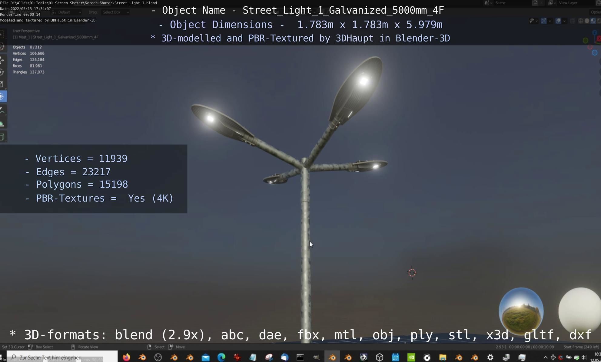 Street Light 1 Galvanized 5000mm 4F Low-poly 3D model_84