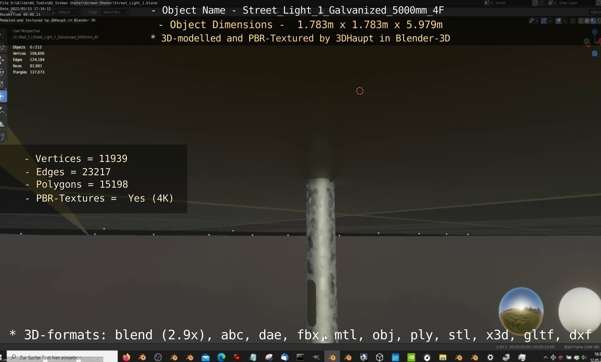 Street Light 1 Galvanized 5000mm 4F Low-poly 3D model_77