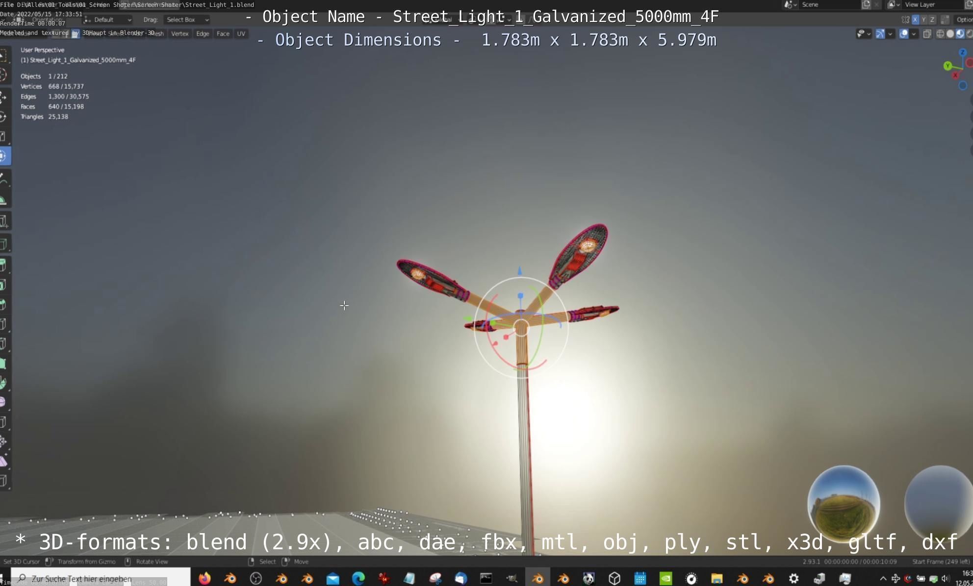 Street Light 1 Galvanized 5000mm 4F Low-poly 3D model_51