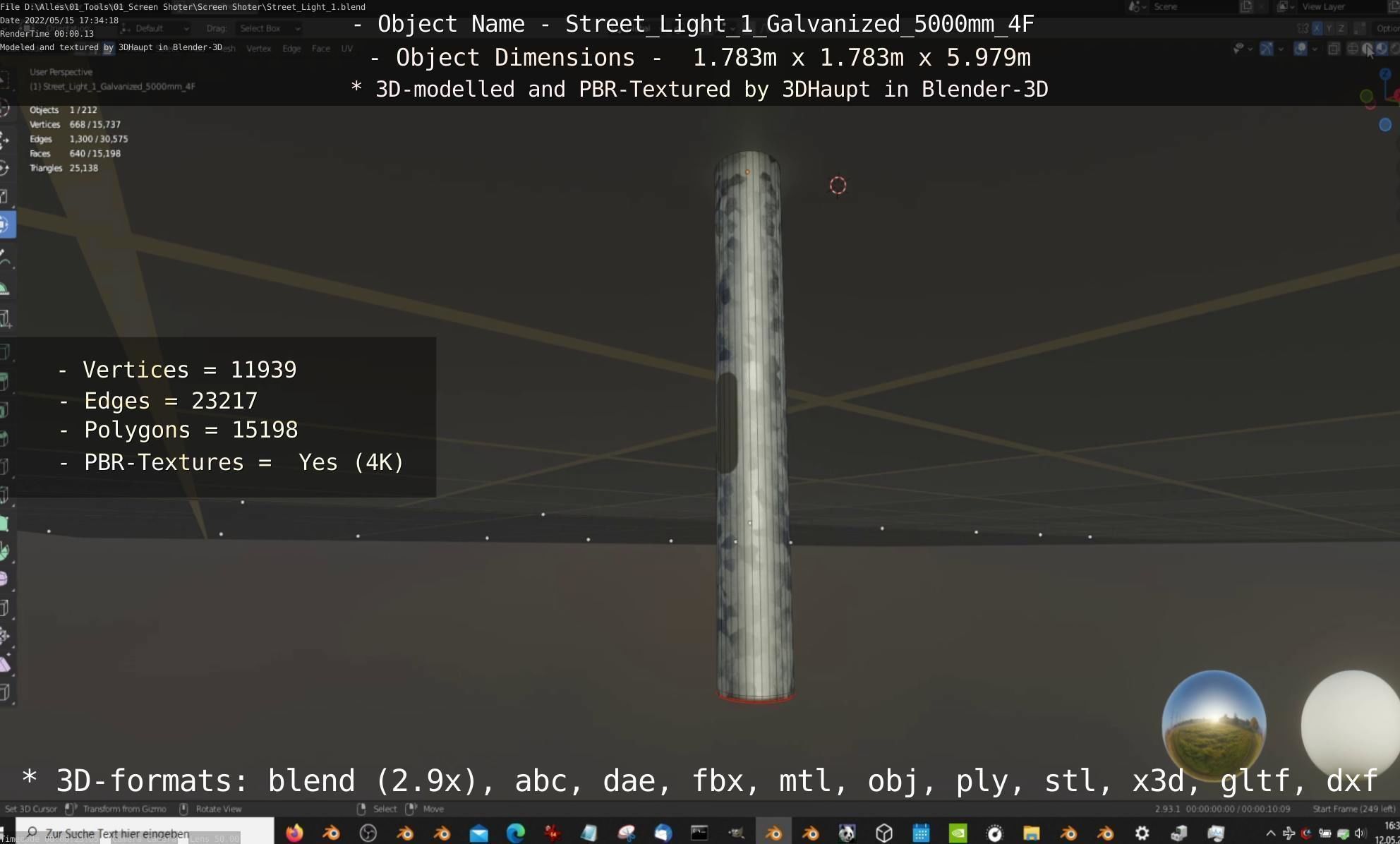 Street Light 1 Galvanized 5000mm 4F Low-poly 3D model_21