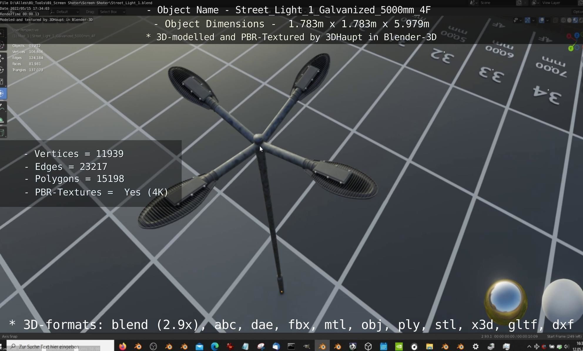 Street Light 1 Galvanized 5000mm 4F Low-poly 3D model_11