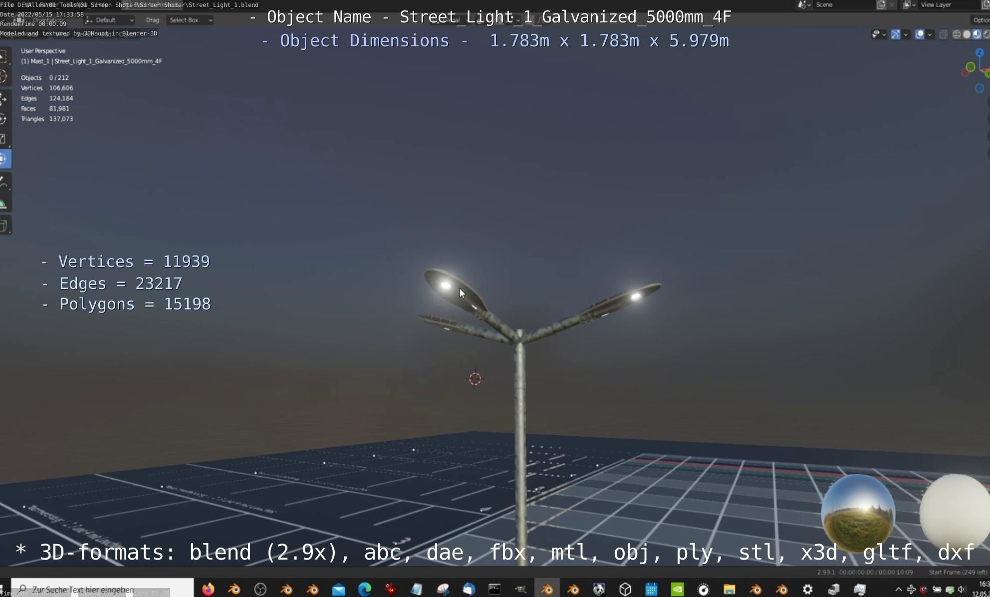 Street Light 1 Galvanized 5000mm 4F Low-poly 3D model_66