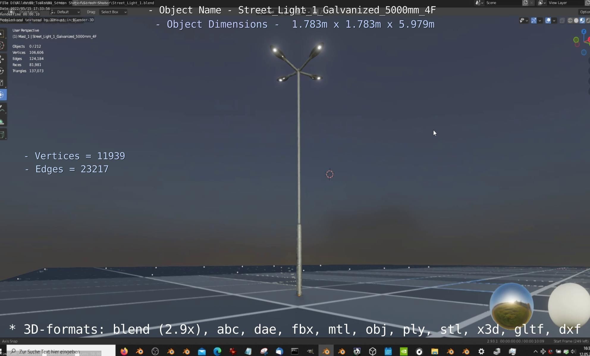 Street Light 1 Galvanized 5000mm 4F Low-poly 3D model_61