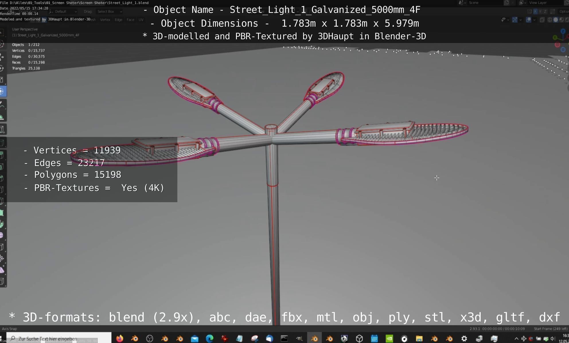 Street Light 1 Galvanized 5000mm 4F Low-poly 3D model_25