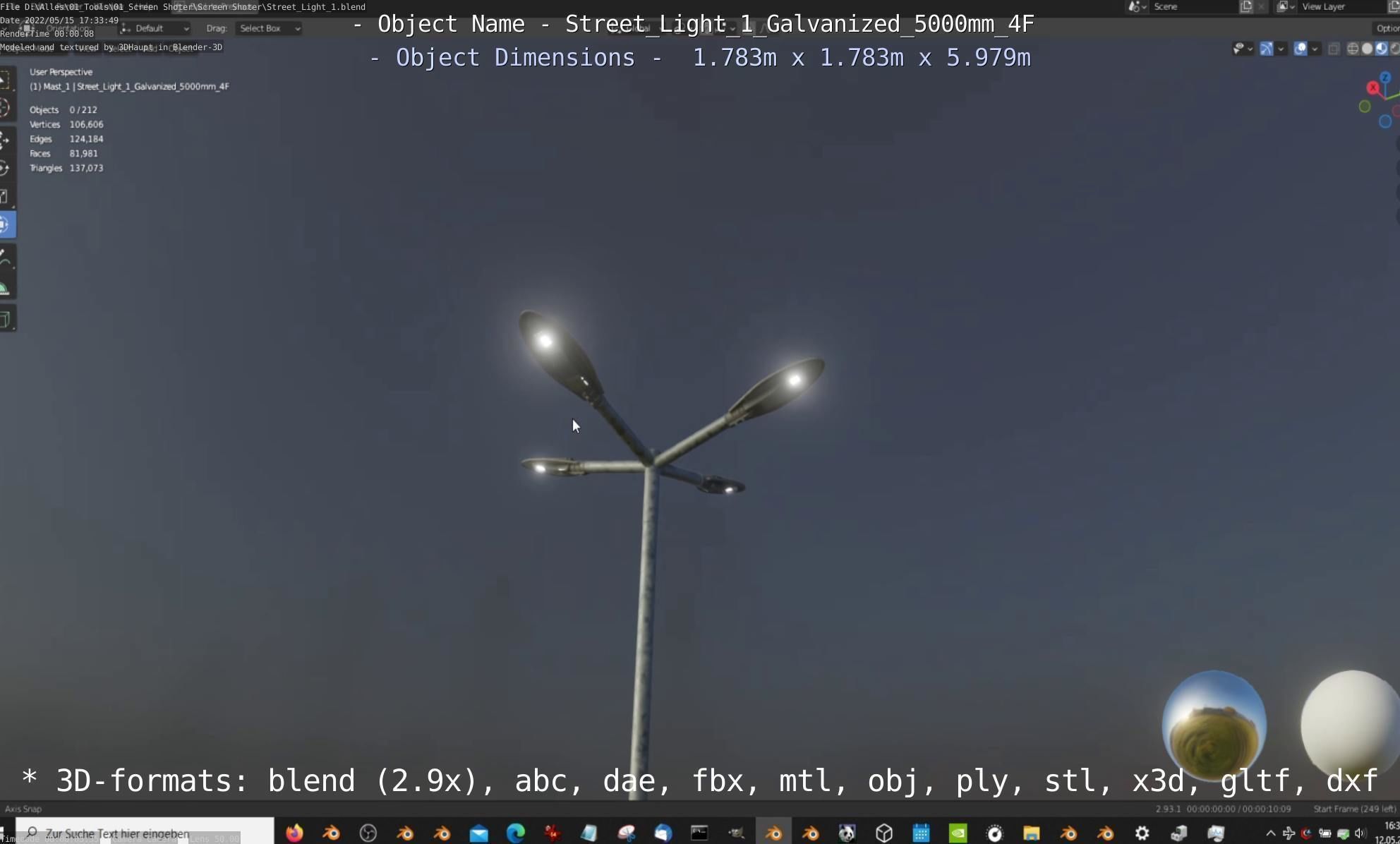 Street Light 1 Galvanized 5000mm 4F Low-poly 3D model_5
