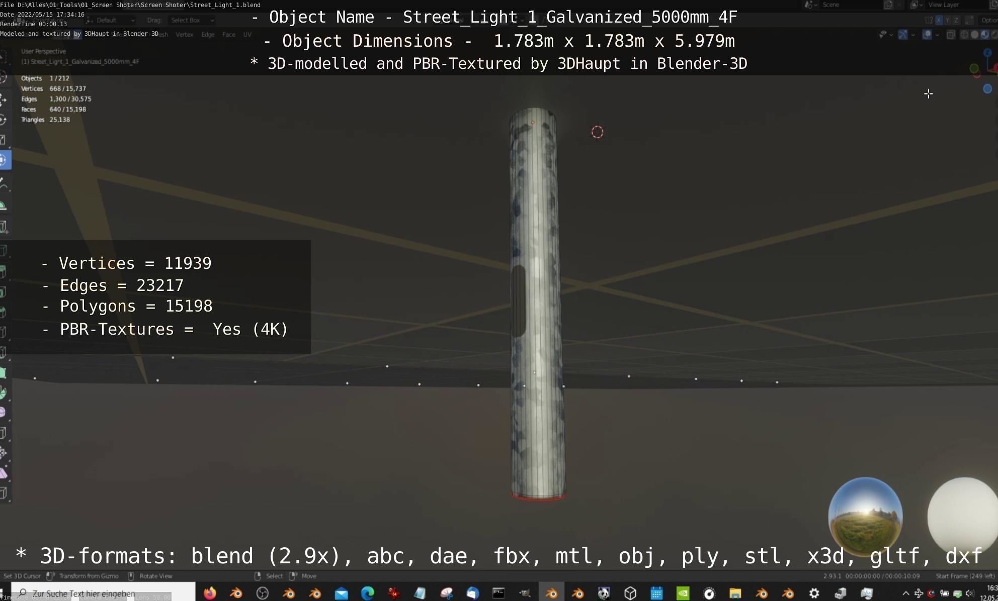 Street Light 1 Galvanized 5000mm 4F Low-poly 3D model_90