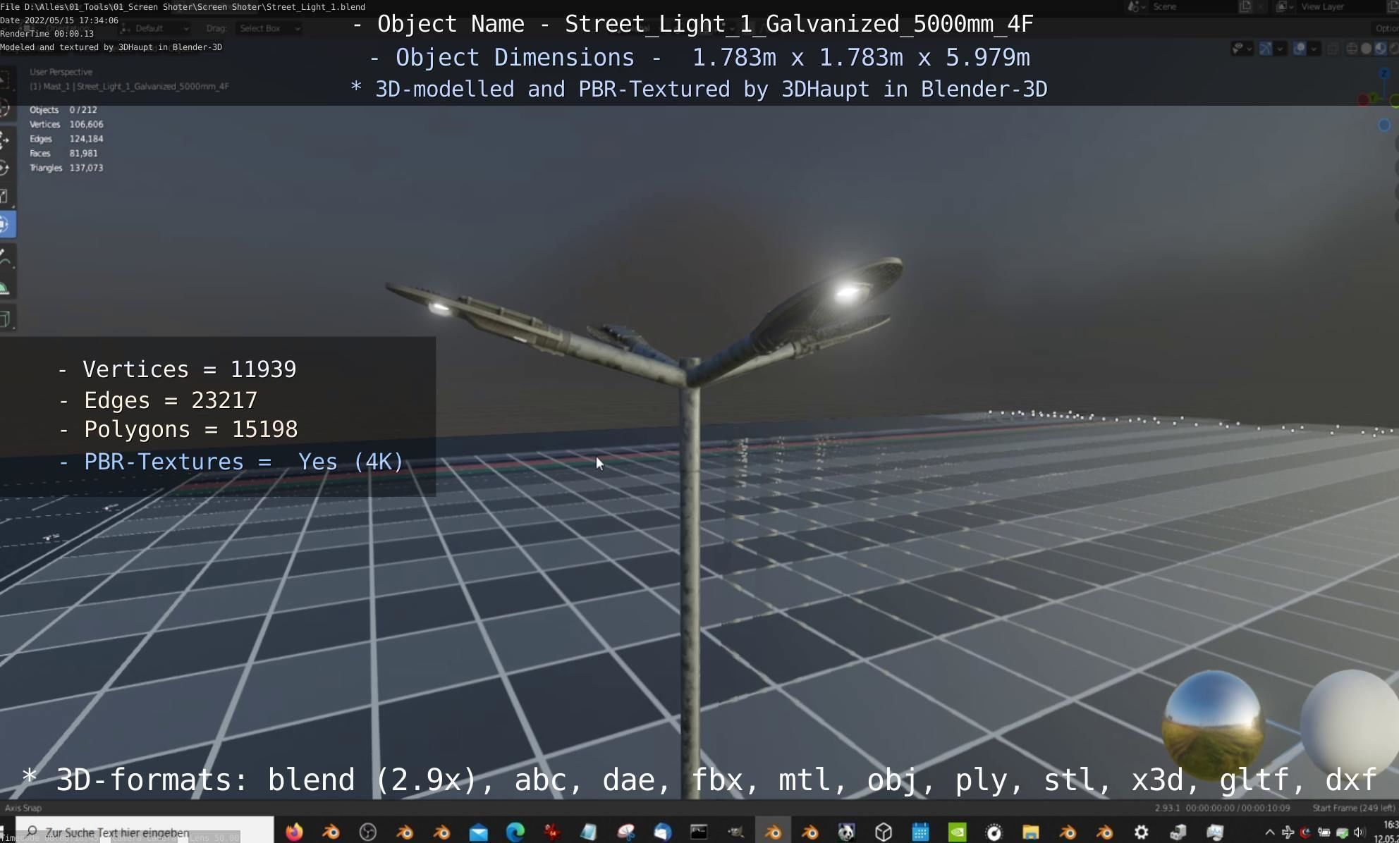 Street Light 1 Galvanized 5000mm 4F Low-poly 3D model_83