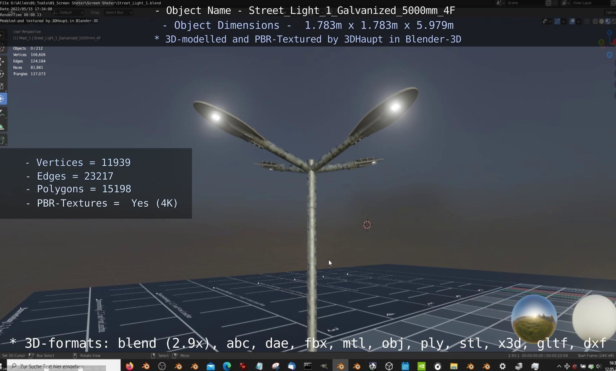 Street Light 1 Galvanized 5000mm 4F Low-poly 3D model_68