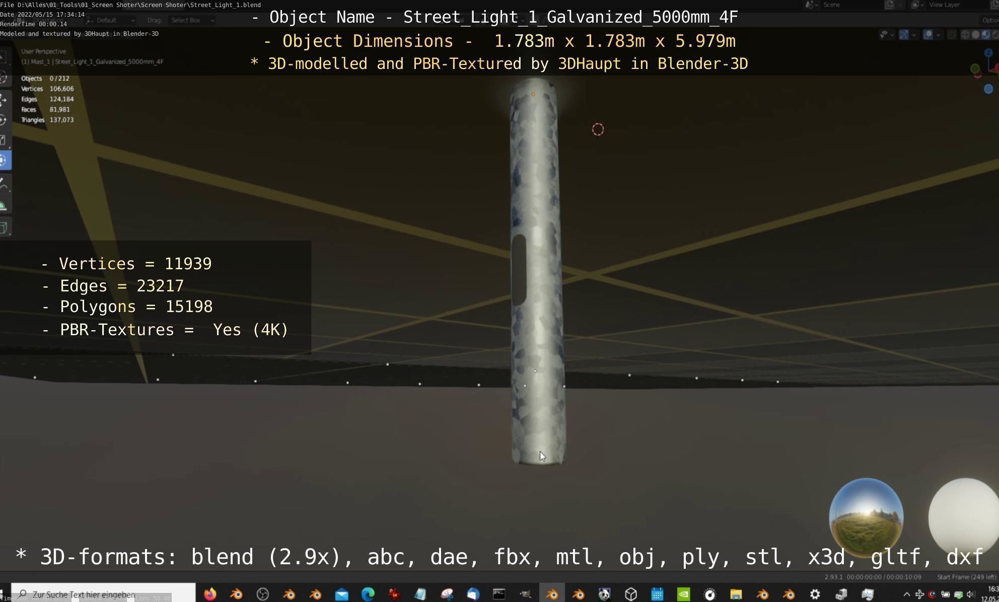 Street Light 1 Galvanized 5000mm 4F Low-poly 3D model_88