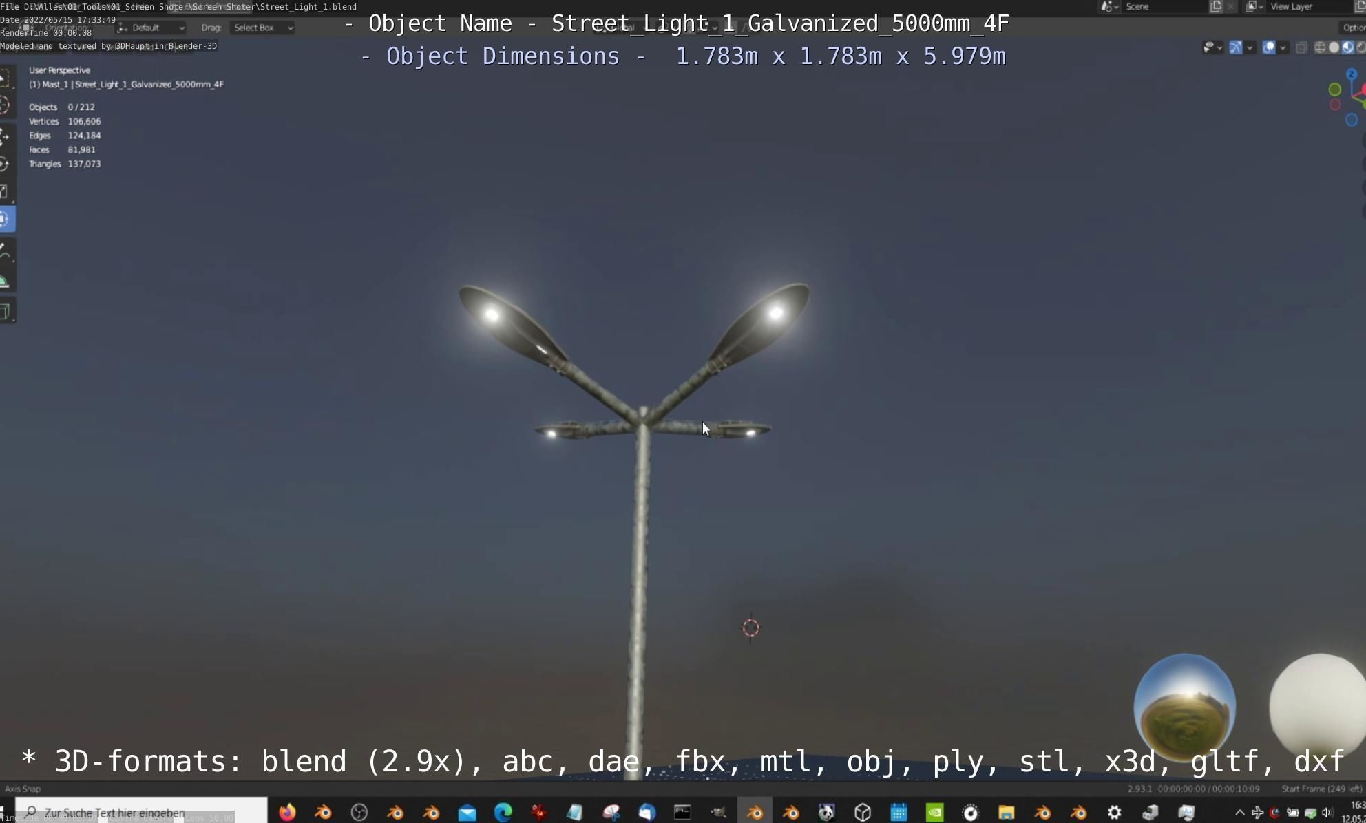 Street Light 1 Galvanized 5000mm 4F Low-poly 3D model_42