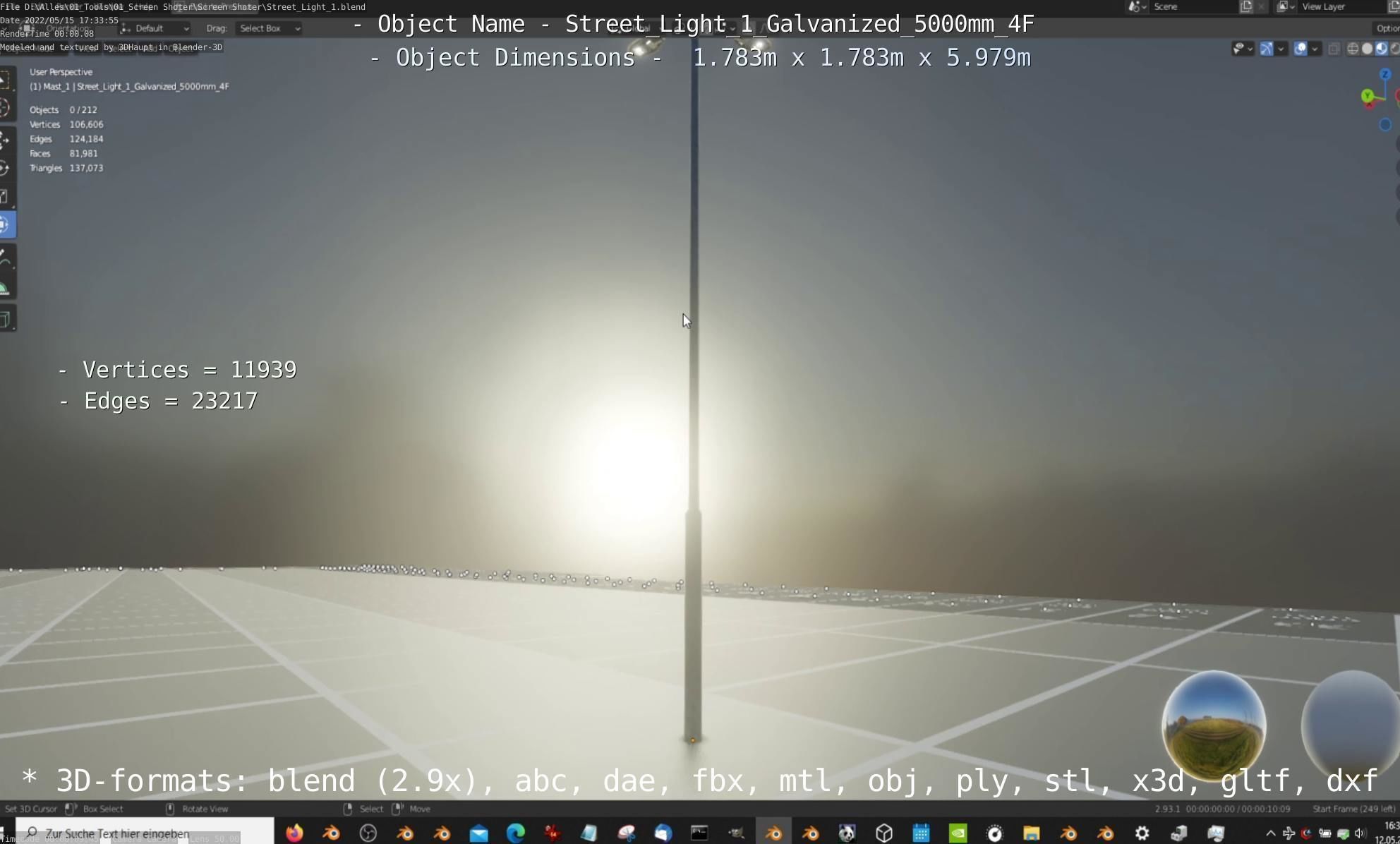 Street Light 1 Galvanized 5000mm 4F Low-poly 3D model_35