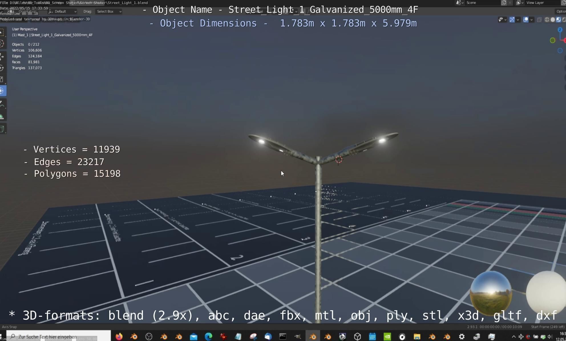 Street Light 1 Galvanized 5000mm 4F Low-poly 3D model_7