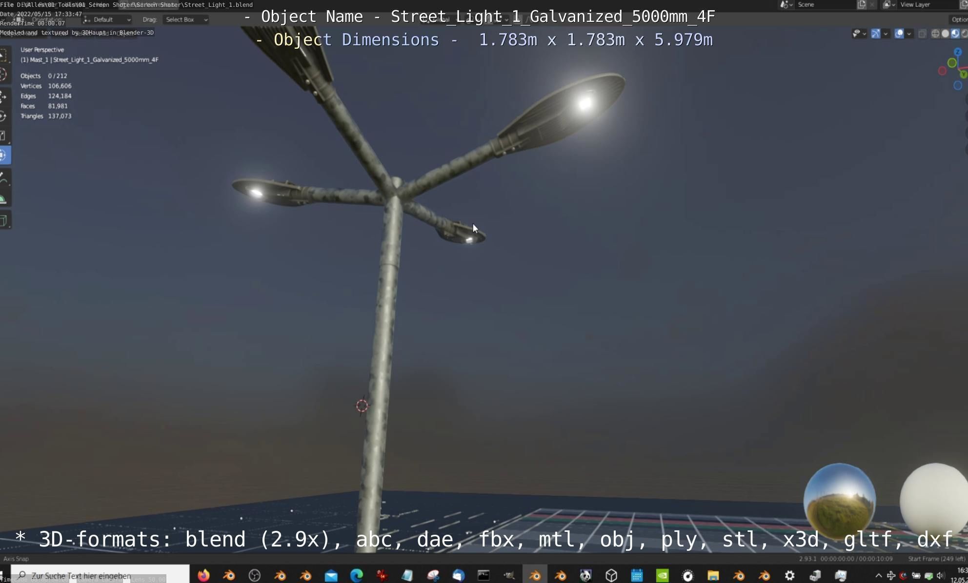 Street Light 1 Galvanized 5000mm 4F Low-poly 3D model_40