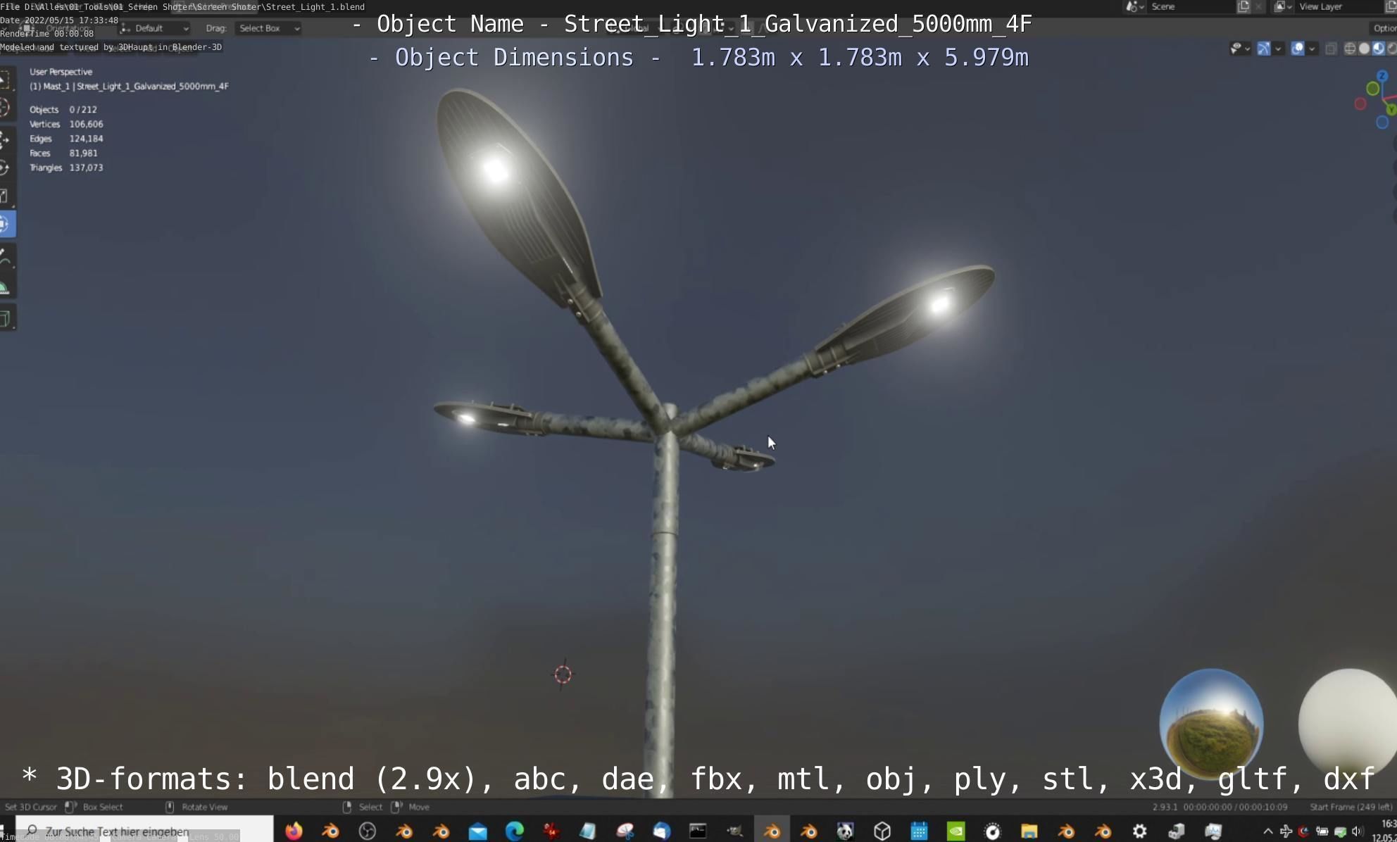 Street Light 1 Galvanized 5000mm 4F Low-poly 3D model_32