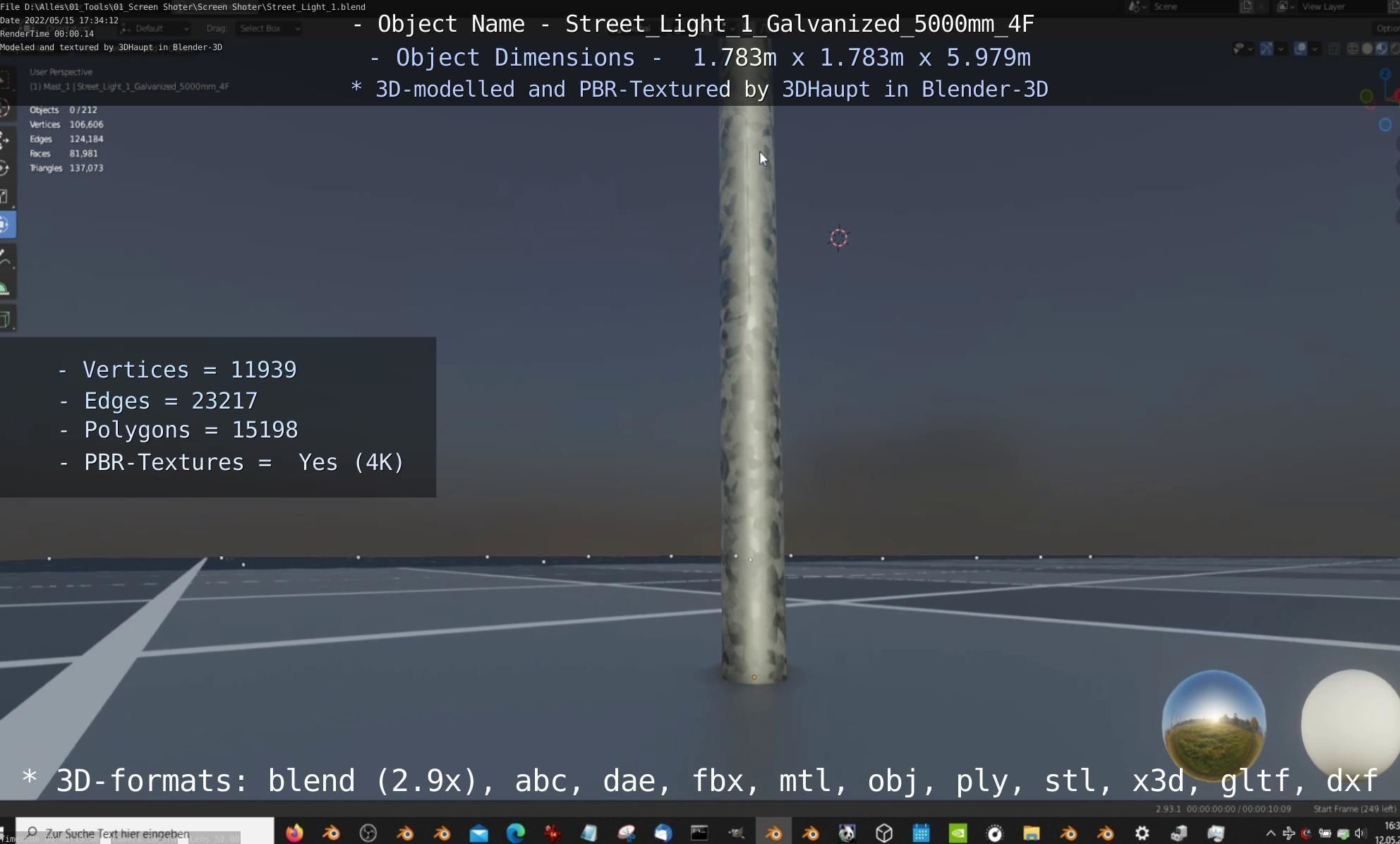 Street Light 1 Galvanized 5000mm 4F Low-poly 3D model_73