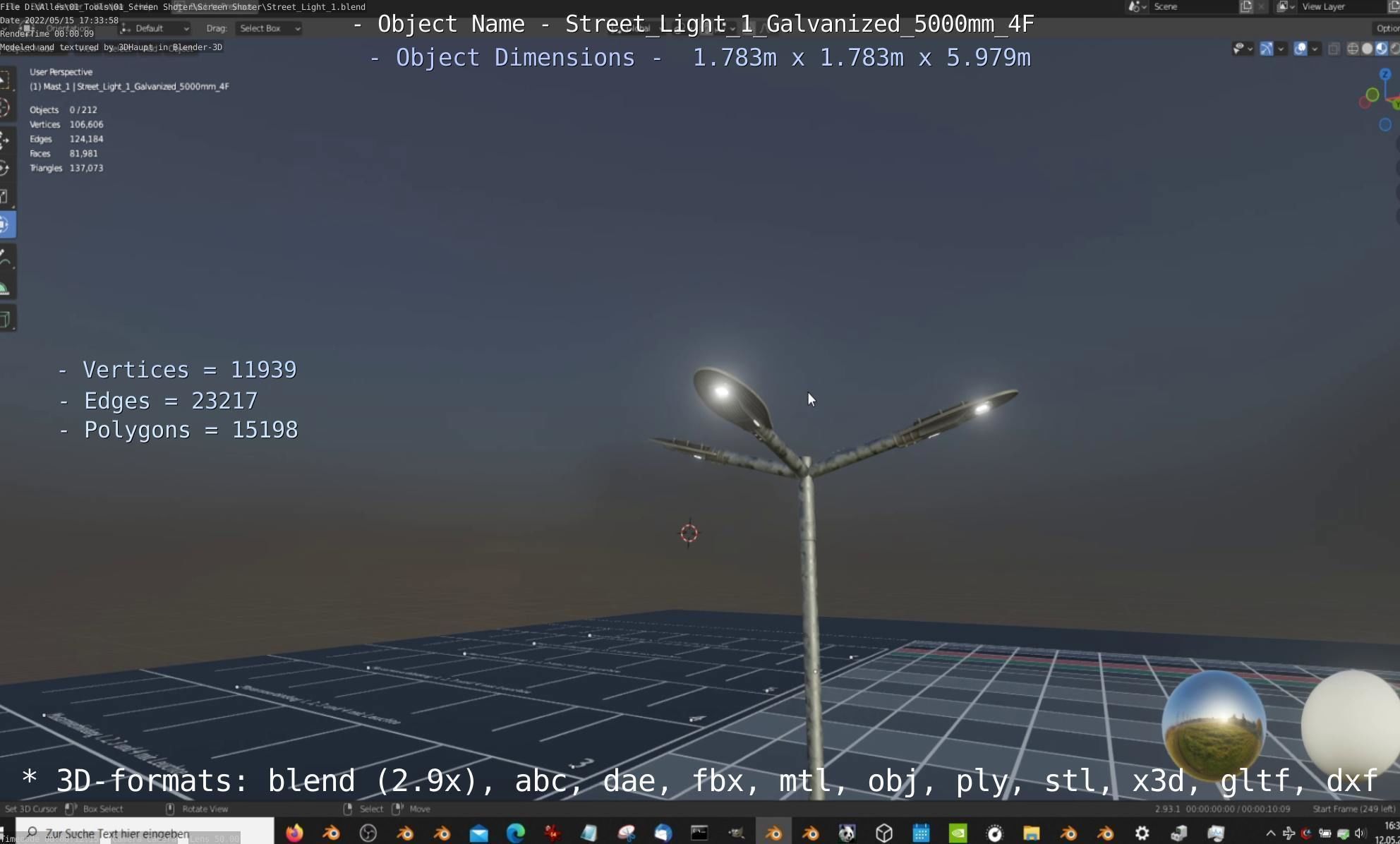 Street Light 1 Galvanized 5000mm 4F Low-poly 3D model_6