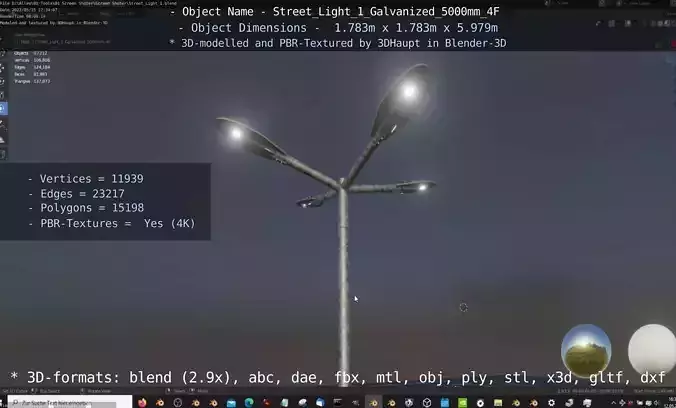 Street Light 1 Galvanized 5000mm 4F Low-poly 3D model
