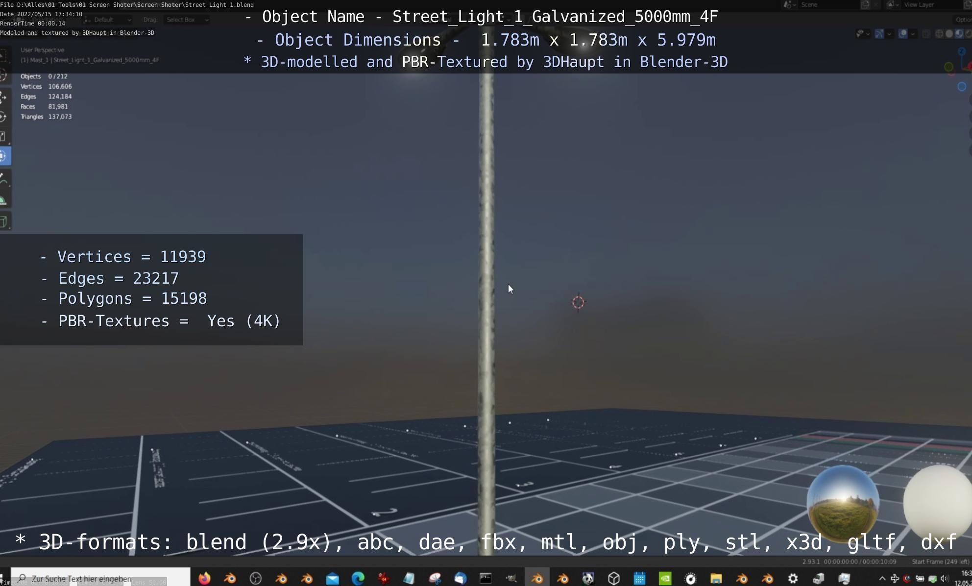 Street Light 1 Galvanized 5000mm 4F Low-poly 3D model_17