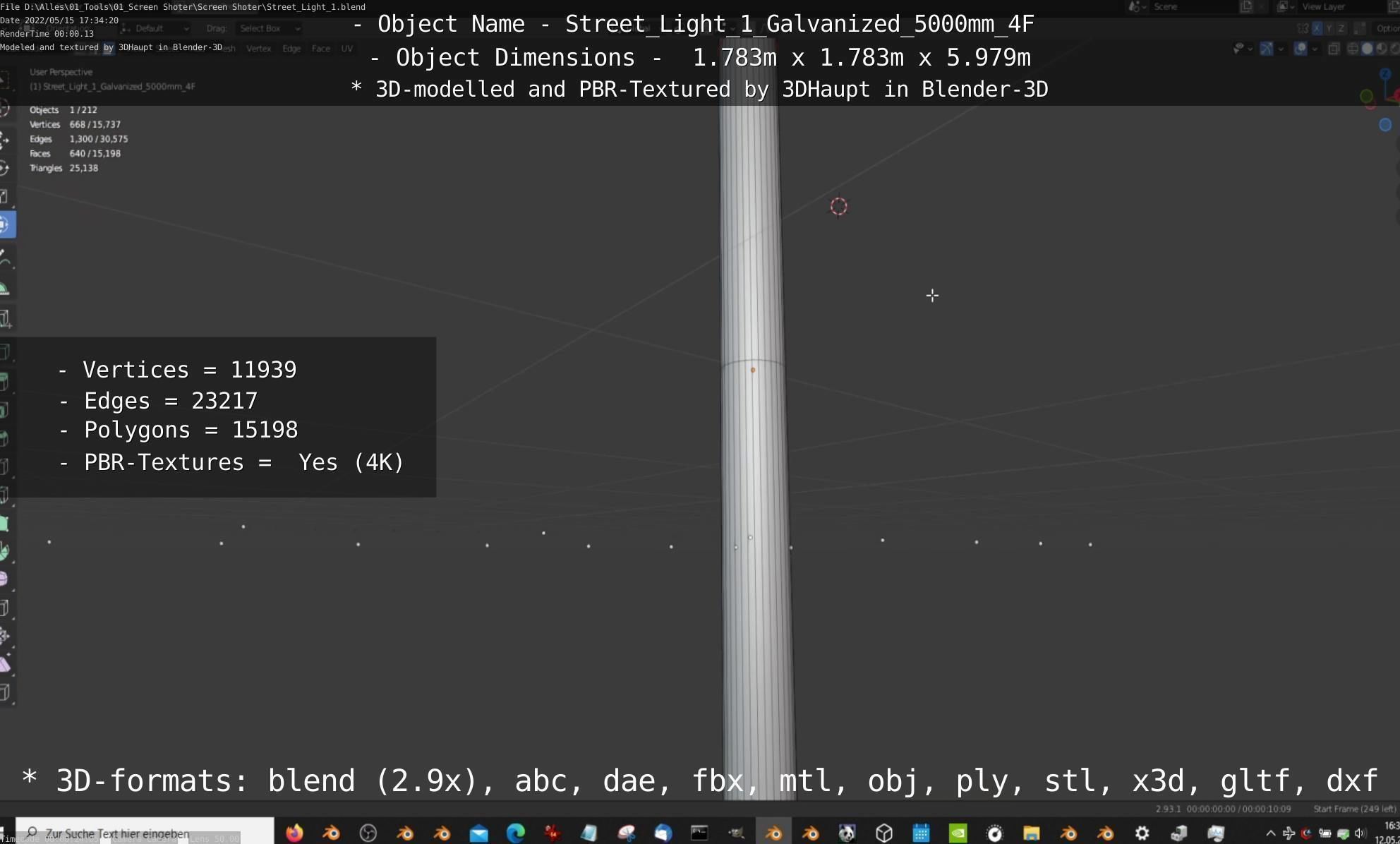 Street Light 1 Galvanized 5000mm 4F Low-poly 3D model_92