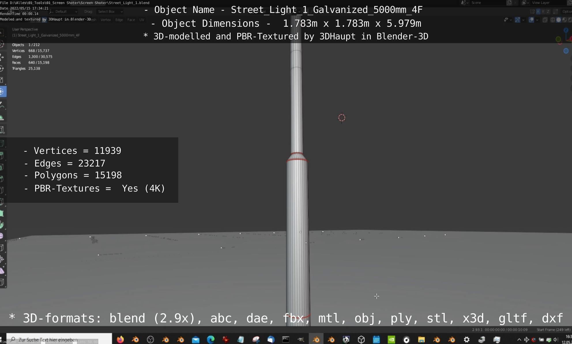 Street Light 1 Galvanized 5000mm 4F Low-poly 3D model_100