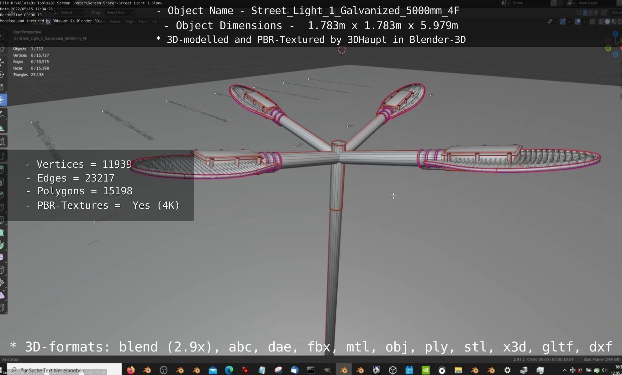 Street Light 1 Galvanized 5000mm 4F Low-poly 3D model_24