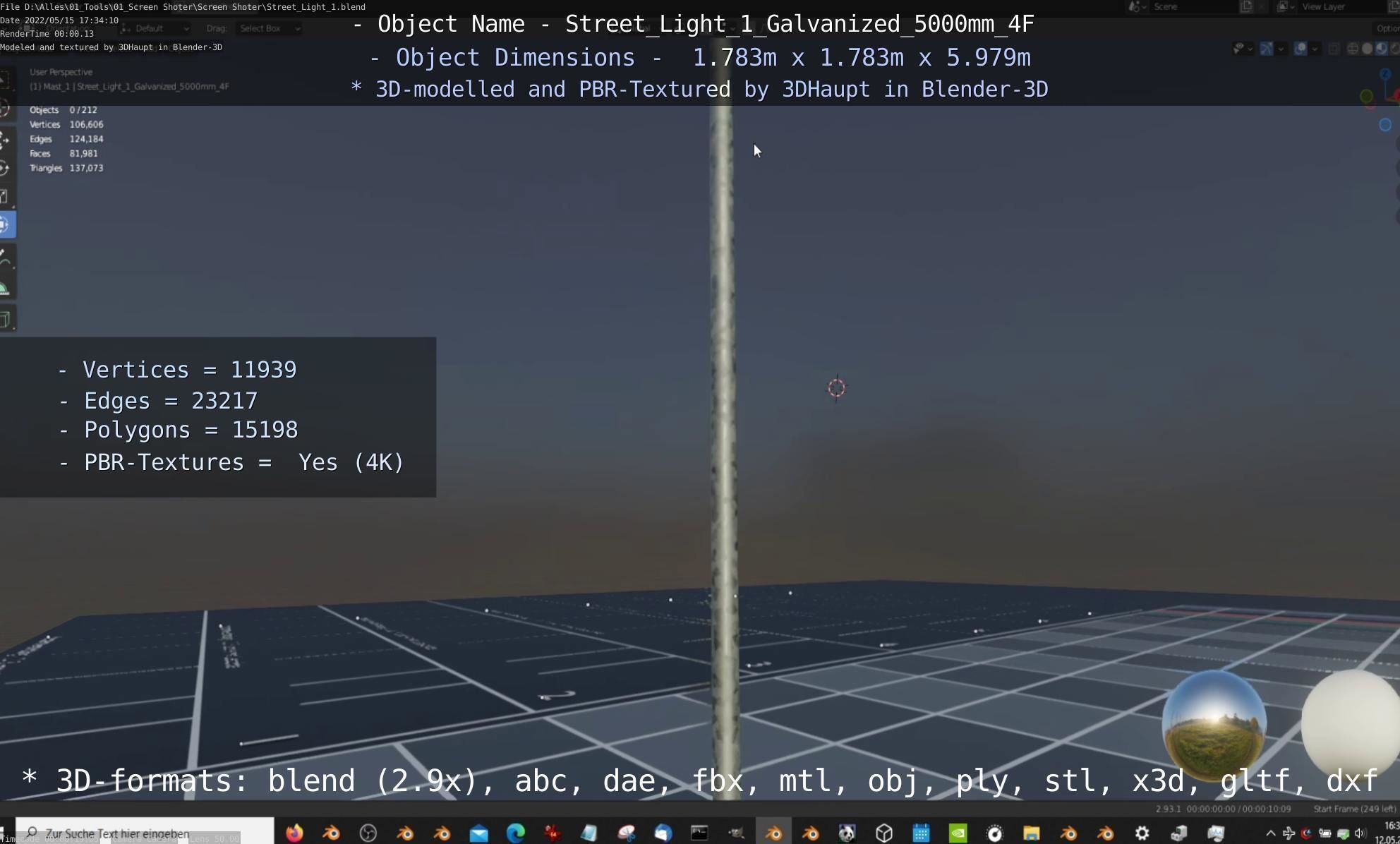 Street Light 1 Galvanized 5000mm 4F Low-poly 3D model_79
