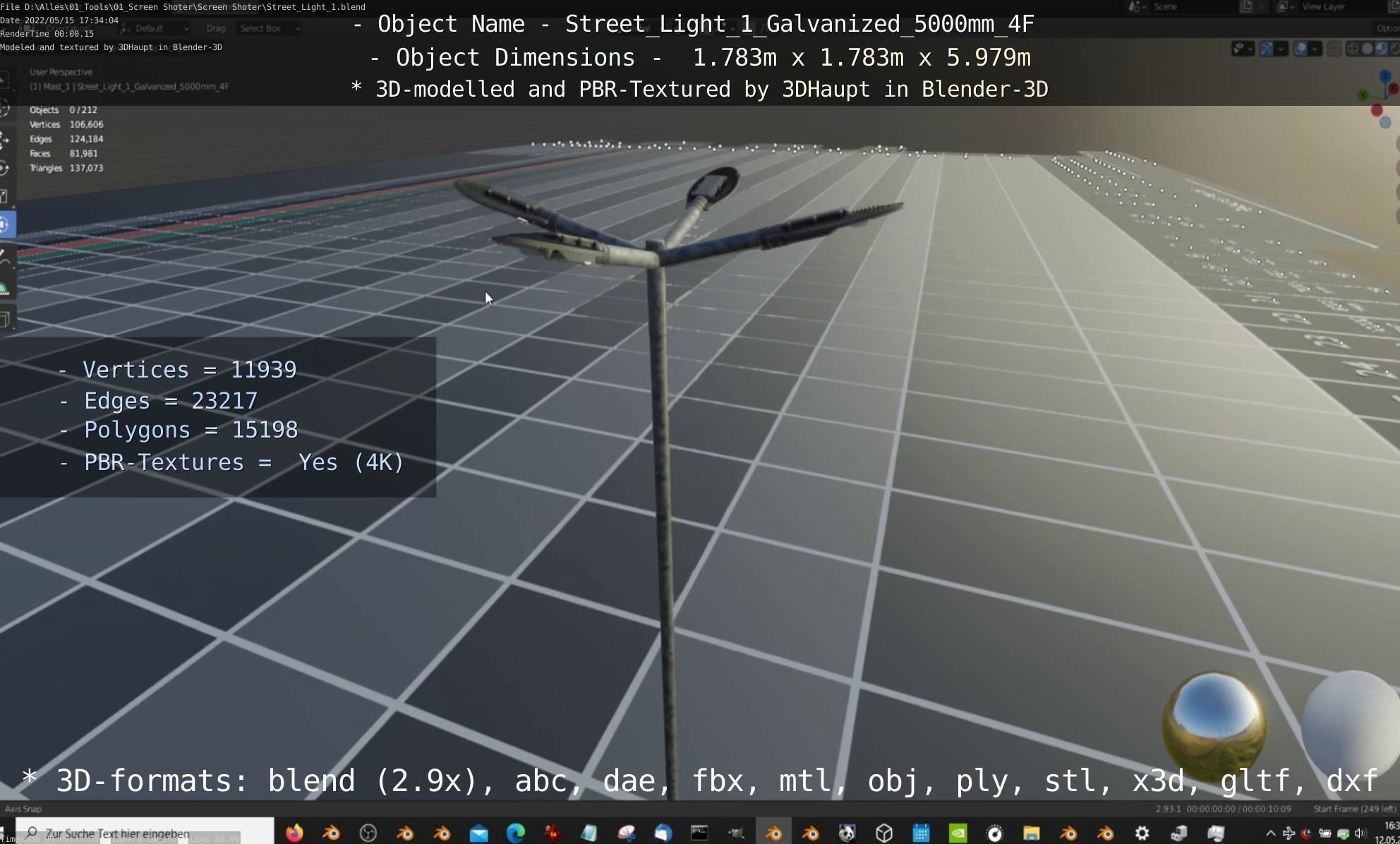 Street Light 1 Galvanized 5000mm 4F Low-poly 3D model_12