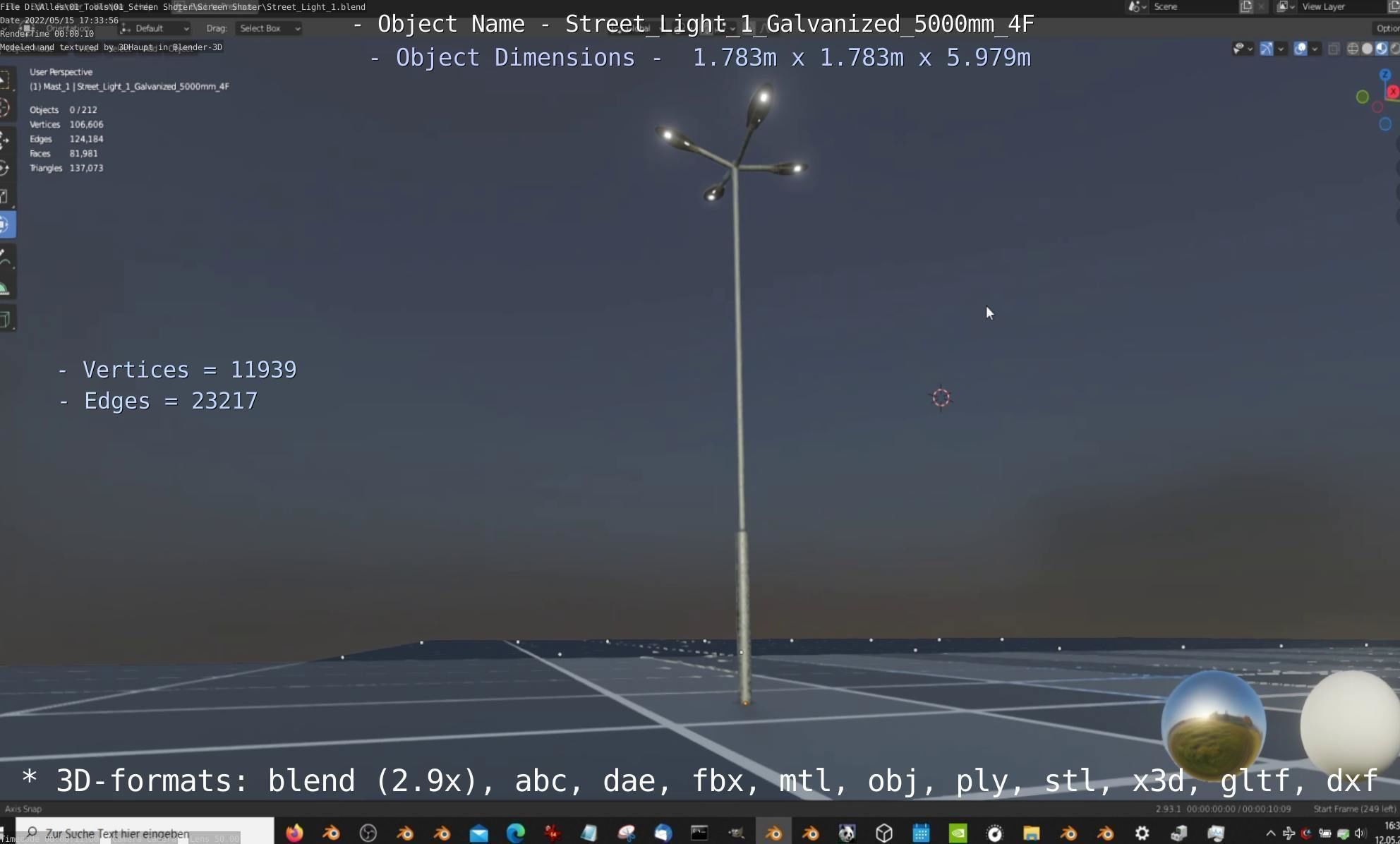 Street Light 1 Galvanized 5000mm 4F Low-poly 3D model_37