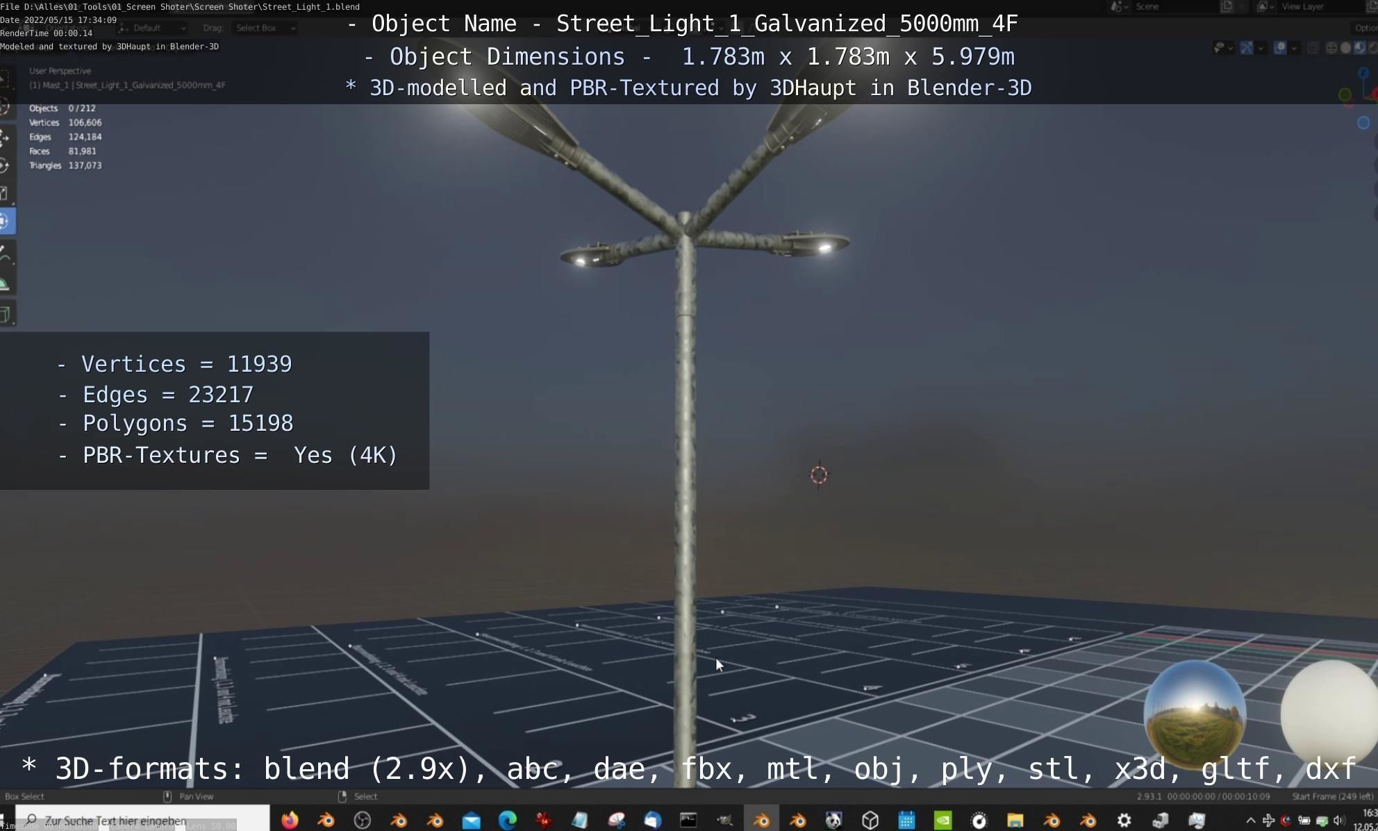 Street Light 1 Galvanized 5000mm 4F Low-poly 3D model_86