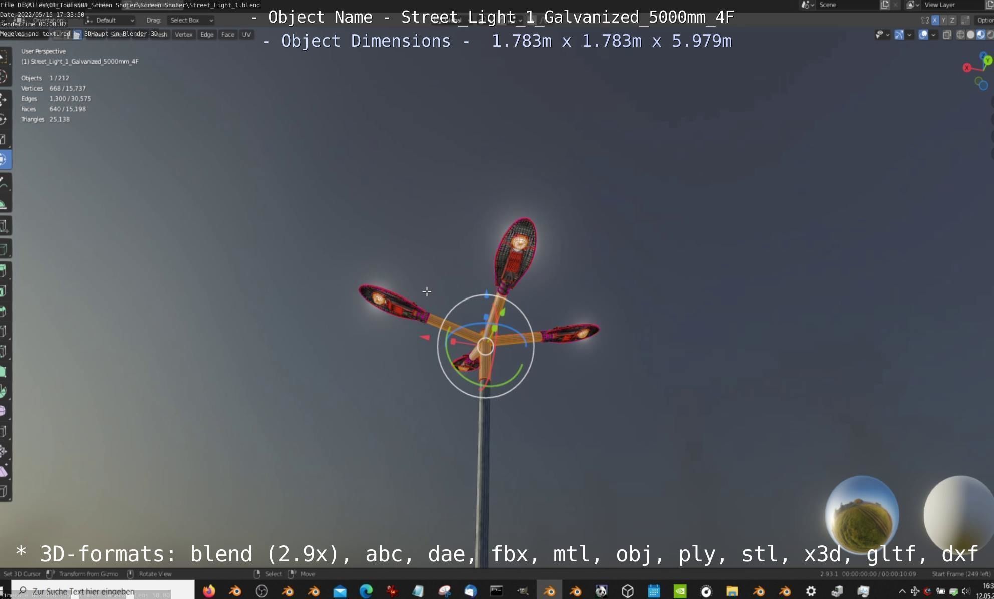 Street Light 1 Galvanized 5000mm 4F Low-poly 3D model_54