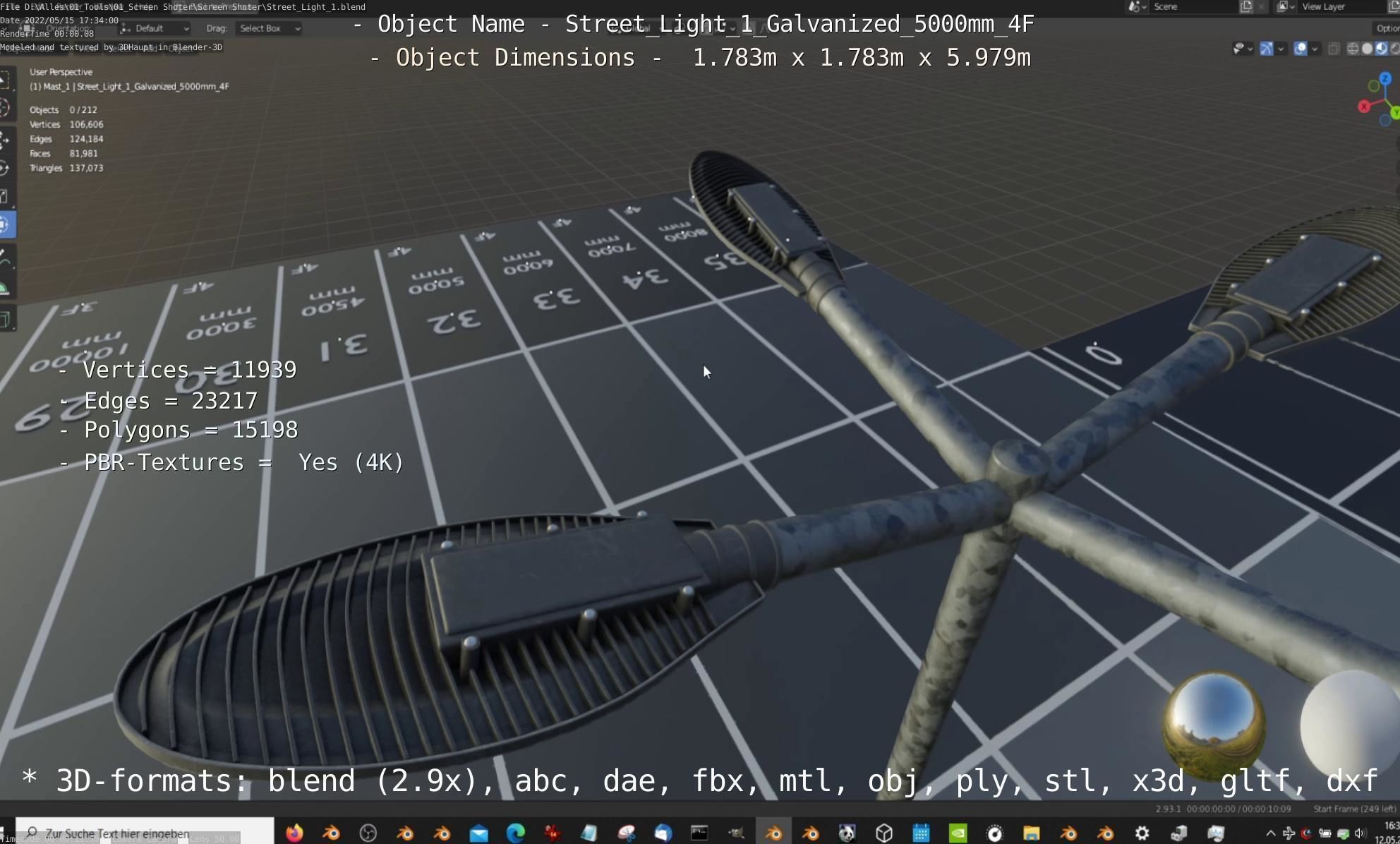 Street Light 1 Galvanized 5000mm 4F Low-poly 3D model_8